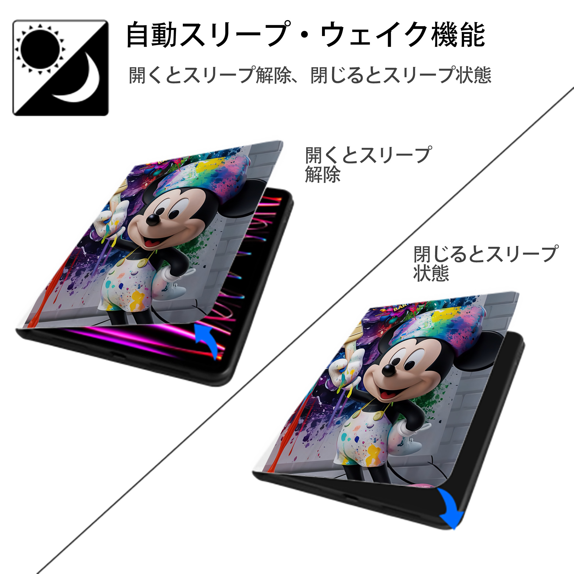 ミッキーマウス Mickey Mouse IPad ケース ペン収納付き 三つ折りスタンド PUレザー×シリコン 対応機種9.5/10.5/10.9インチ