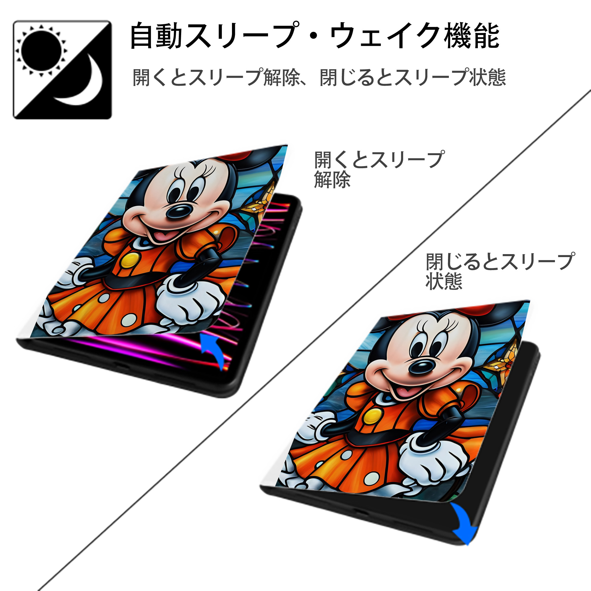 ミッキーマウス Mickey Mouse IPad ケース ペン収納付き 三つ折りスタンド PUレザー×シリコン 対応機種9.5/10.5/10.9インチ