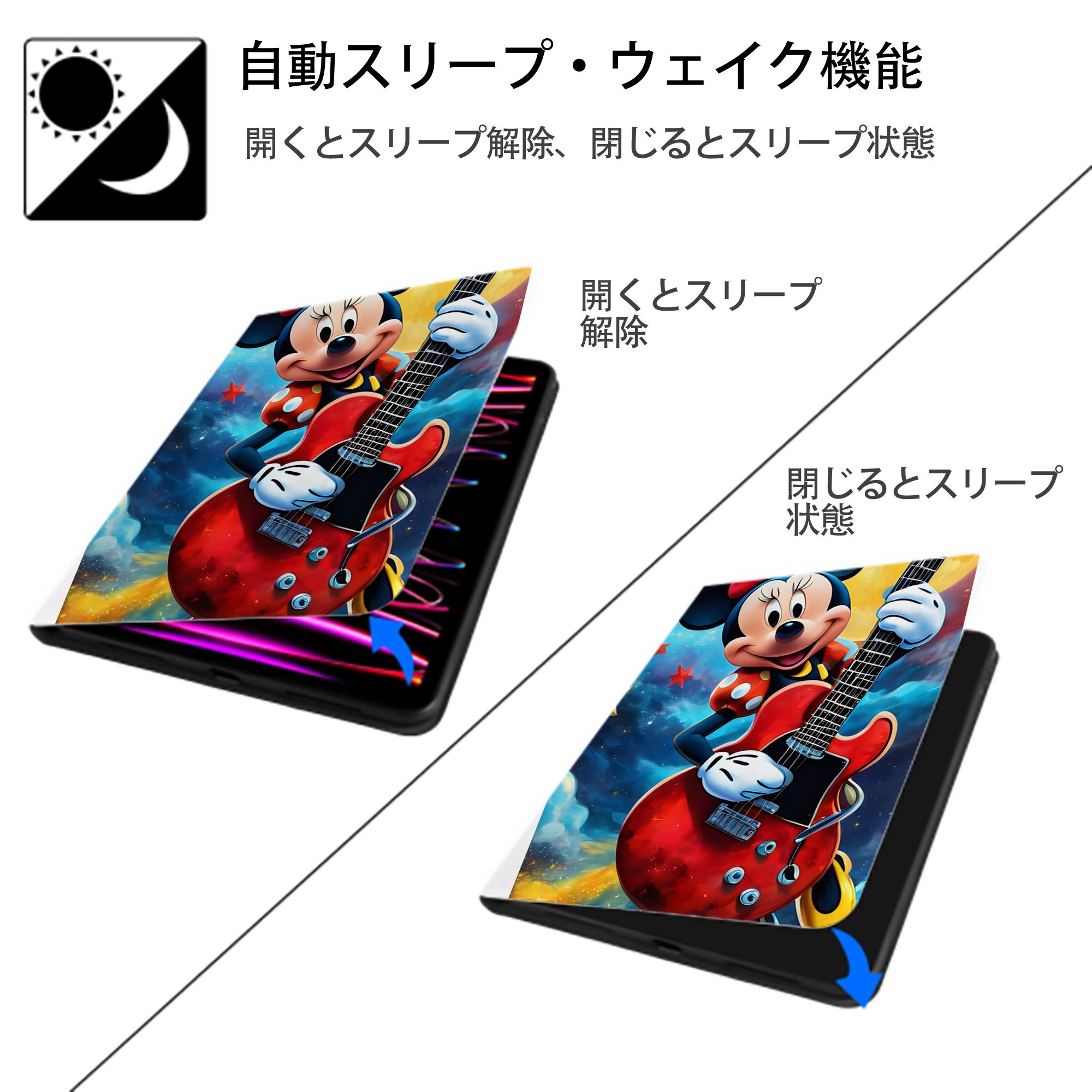 ミッキーマウス Mickey Mouse IPad ケース ペン収納付き 三つ折りスタンド PUレザー×シリコン 対応機種9.5/10.5/10.9インチ