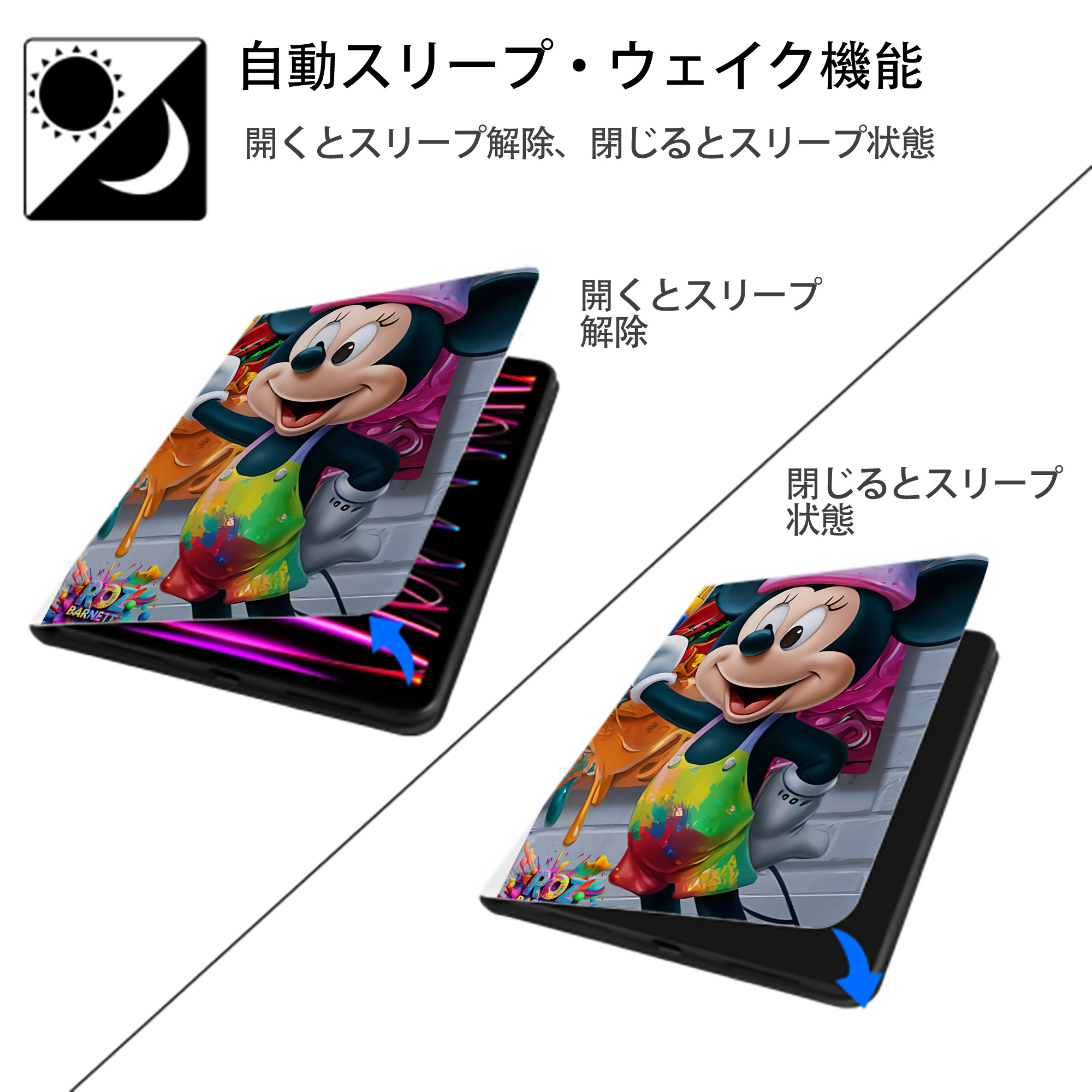 ミッキーマウス Mickey Mouse IPad ケース ペン収納付き 三つ折りスタンド PUレザー×シリコン 対応機種9.5/10.5/10.9インチ