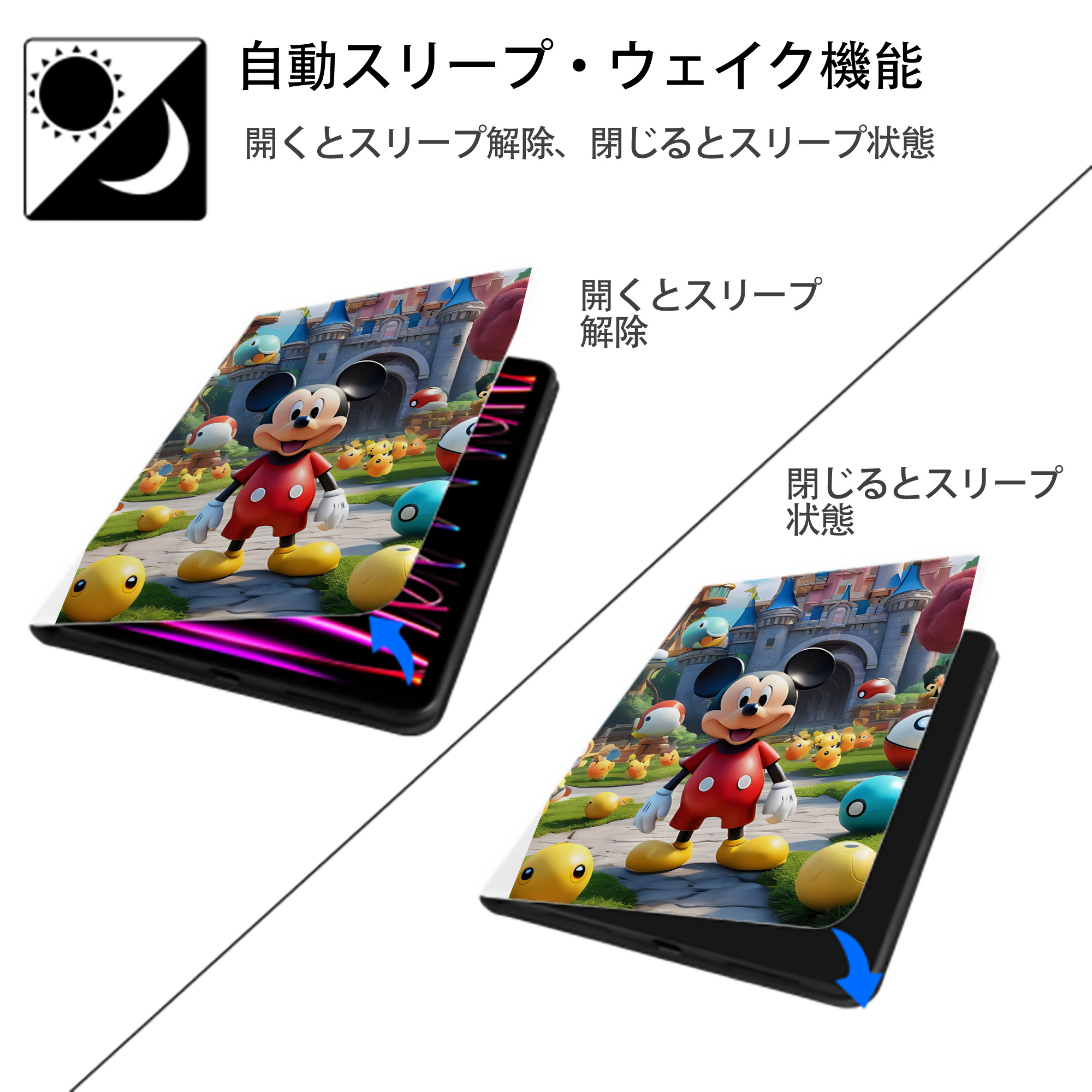 ミッキーマウス Mickey Mouse IPad ケース ペン収納付き 三つ折りスタンド PUレザー×シリコン 対応機種9.5/10.5/10.9インチ