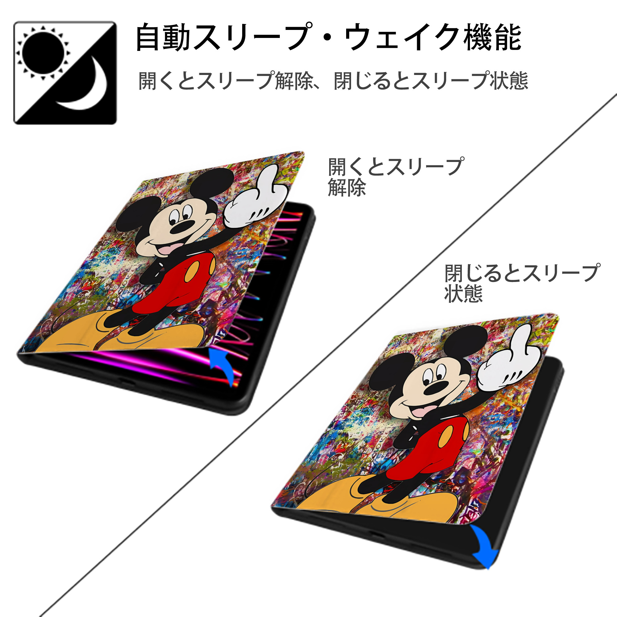 ミッキーマウス Mickey Mouse IPad ケース ペン収納付き 三つ折りスタンド PUレザー×シリコン 対応機種9.5/10.5/10.9インチ