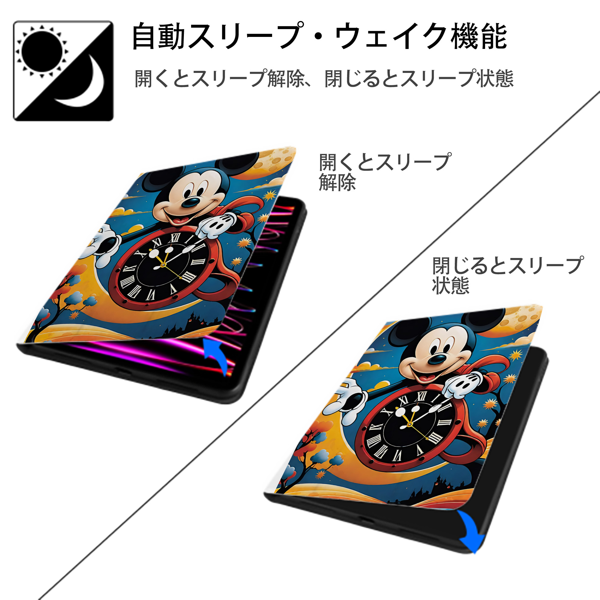 ミッキーマウス Mickey Mouse IPad ケース ペン収納付き 三つ折りスタンド PUレザー×シリコン 対応機種9.5/10.5/10.9インチ