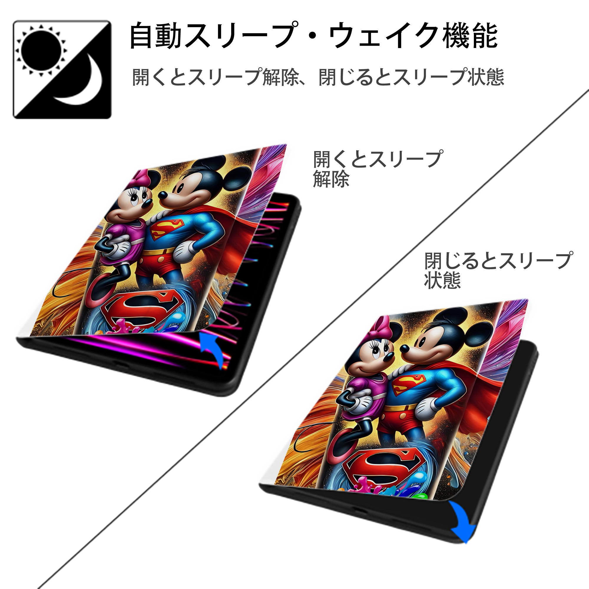 ミッキーマウス Mickey Mouse IPad ケース ペン収納付き 三つ折りスタンド PUレザー×シリコン 対応機種9.5/10.5/10.9インチ