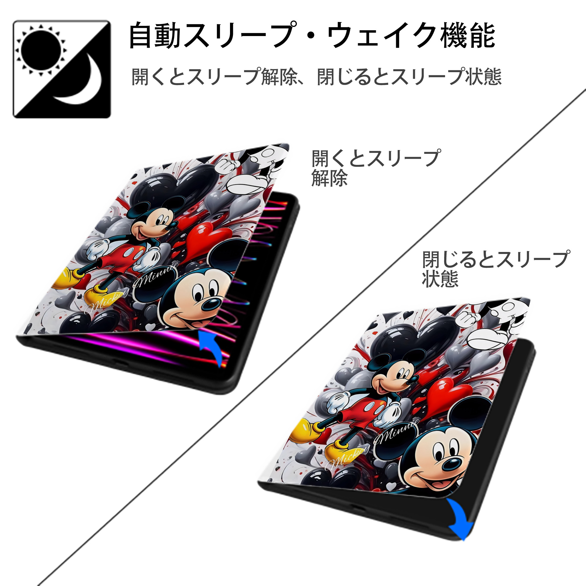 ミッキーマウス Mickey Mouse IPad ケース ペン収納付き 三つ折りスタンド PUレザー×シリコン 対応機種9.5/10.5/10.9インチ
