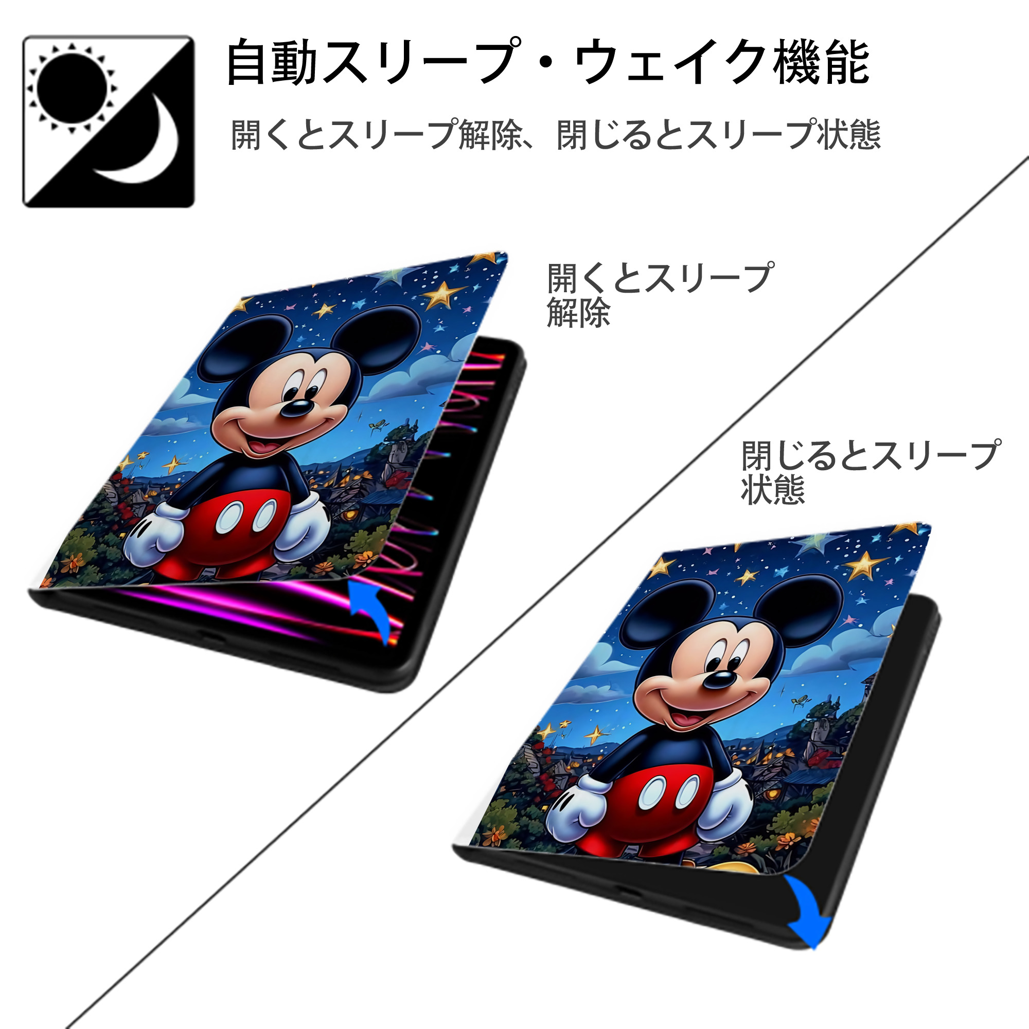 ミッキーマウス Mickey Mouse IPad ケース ペン収納付き 三つ折りスタンド PUレザー×シリコン 対応機種9.5/10.5/10.9インチ
