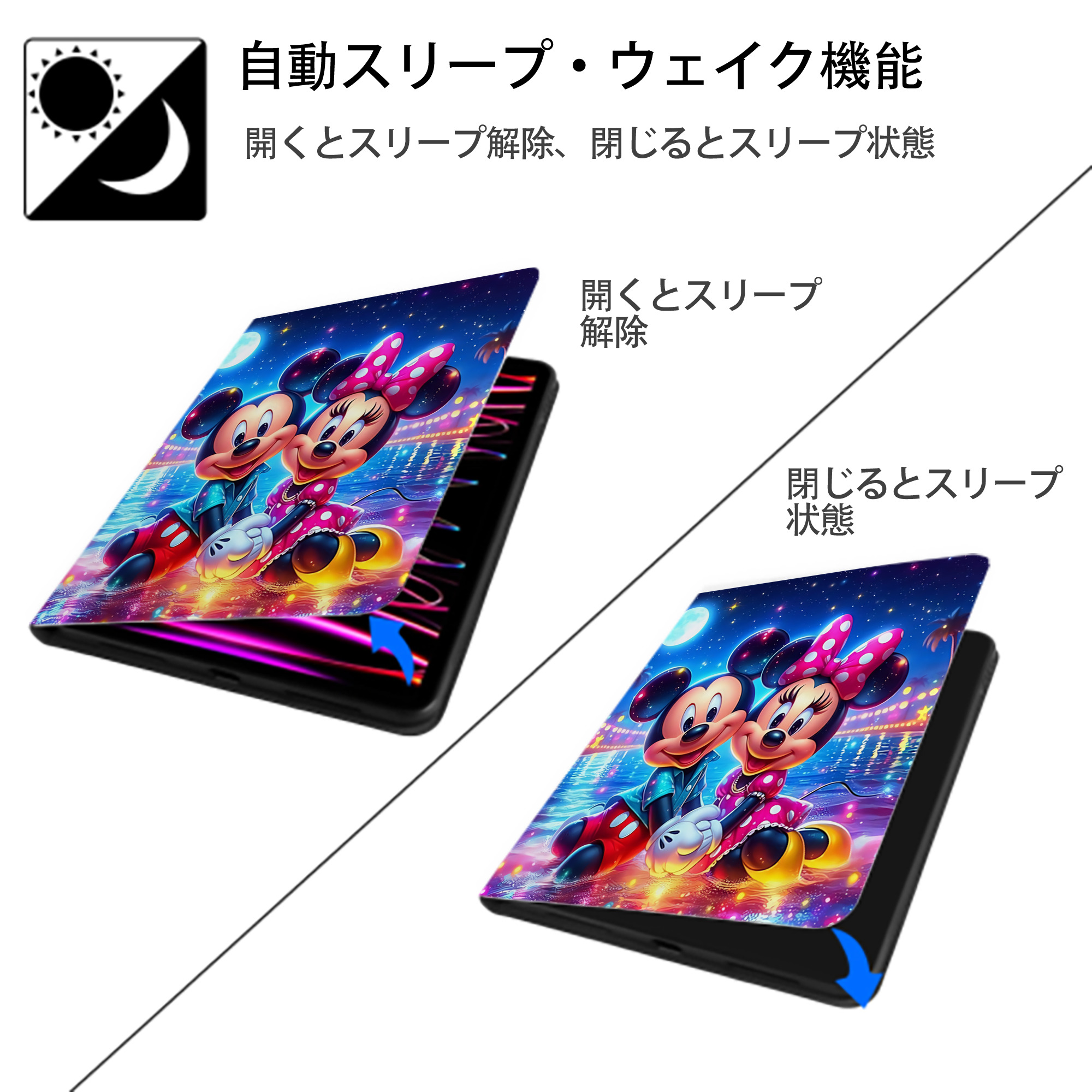 ミッキーマウス Mickey Mouse IPad ケース ペン収納付き 三つ折りスタンド PUレザー×シリコン 対応機種9.5/10.5/10.9インチ