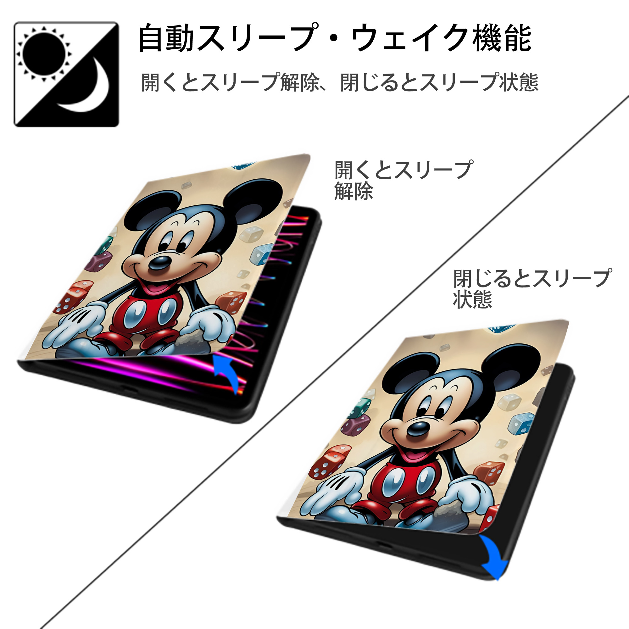 ミッキーマウス Mickey Mouse IPad ケース ペン収納付き 三つ折りスタンド PUレザー×シリコン 対応機種9.5/10.5/10.9インチ