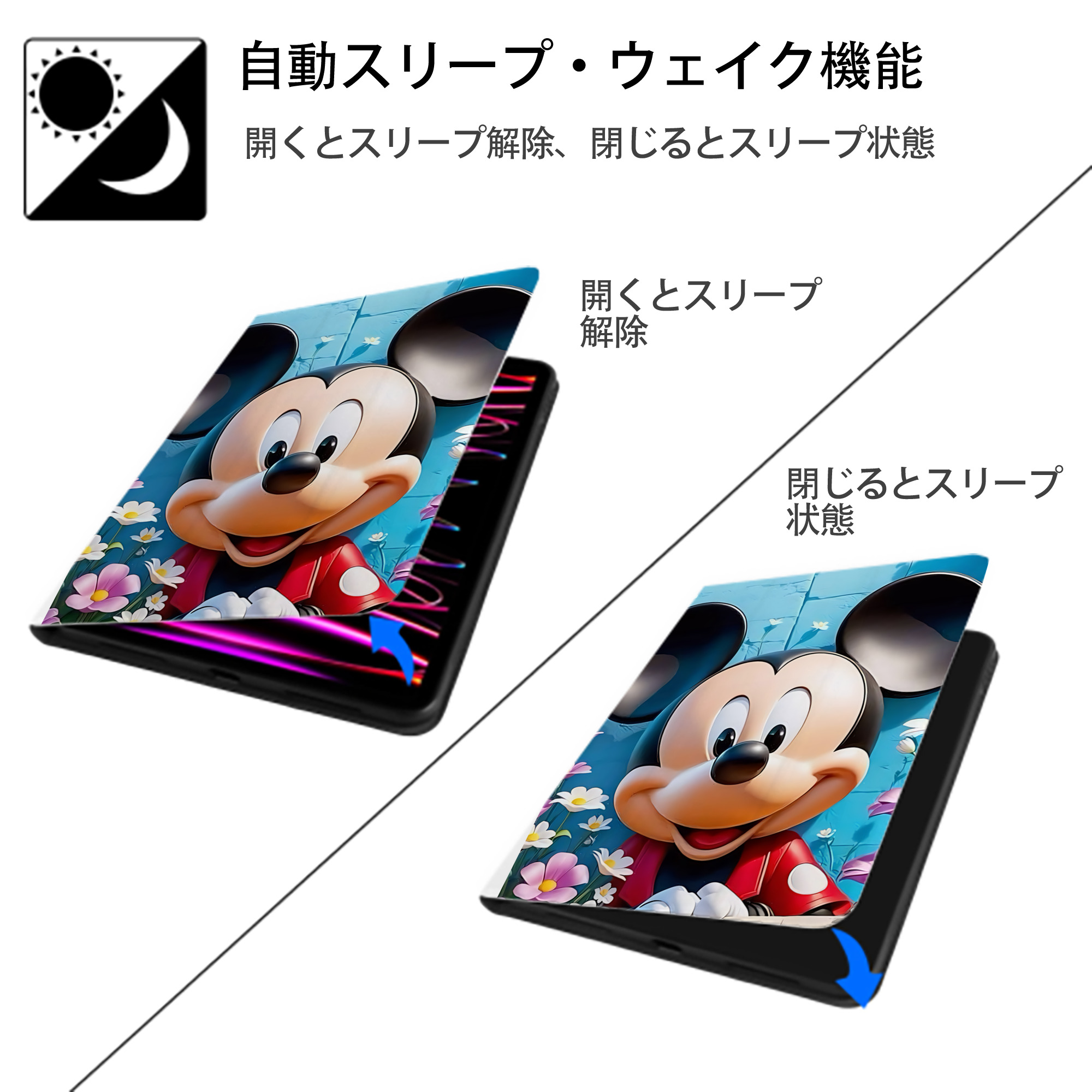 ミッキーマウス Mickey Mouse IPad ケース ペン収納付き 三つ折りスタンド PUレザー×シリコン 対応機種9.5/10.5/10.9インチ