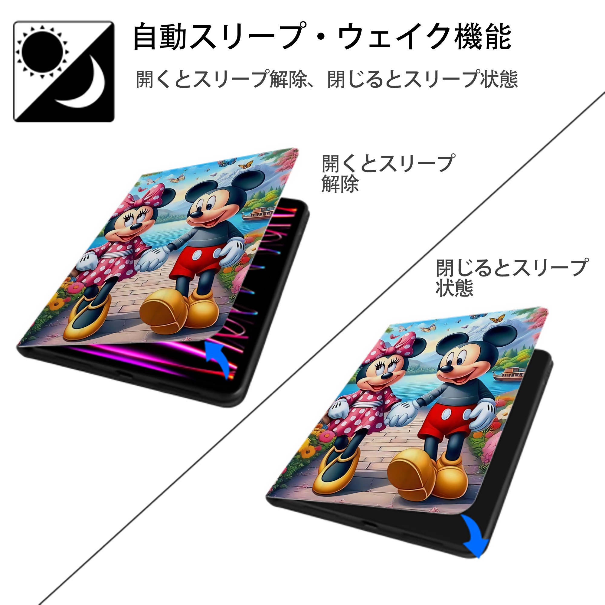 ミッキーマウス Mickey Mouse IPad ケース ペン収納付き 三つ折りスタンド PUレザー×シリコン 対応機種9.5/10.5/10.9インチ