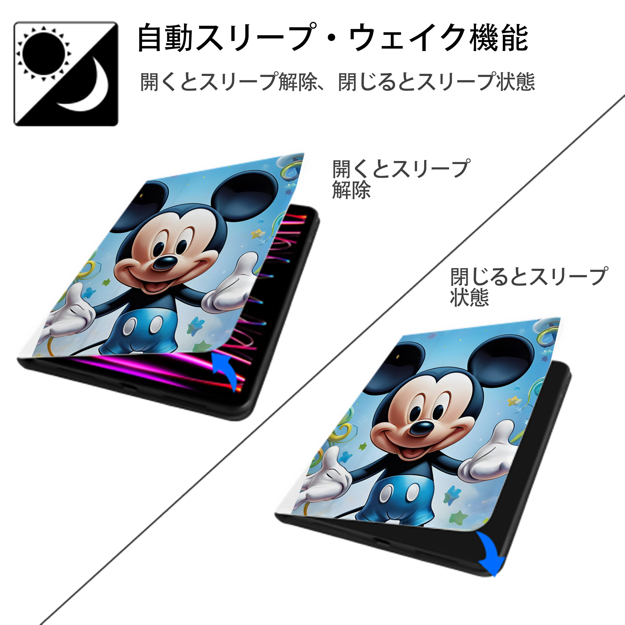 ミッキーマウス Mickey Mouse IPad ケース ペン収納付き 三つ折りスタンド PUレザー×シリコン 対応機種9.5/10.5/10.9インチ