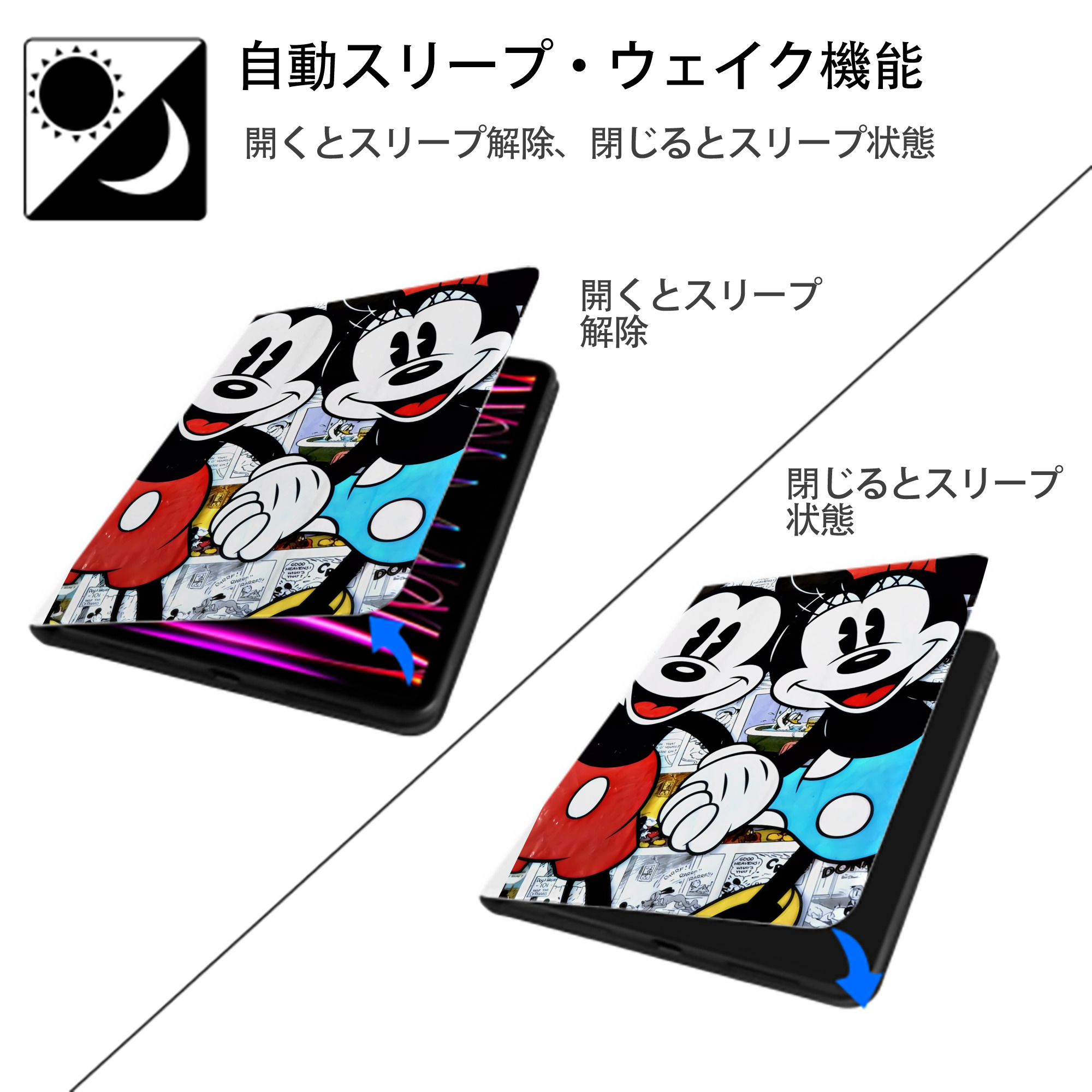 ミッキーマウス Mickey Mouse IPad ケース ペン収納付き 三つ折りスタンド PUレザー×シリコン 対応機種9.5/10.5/10.9インチ
