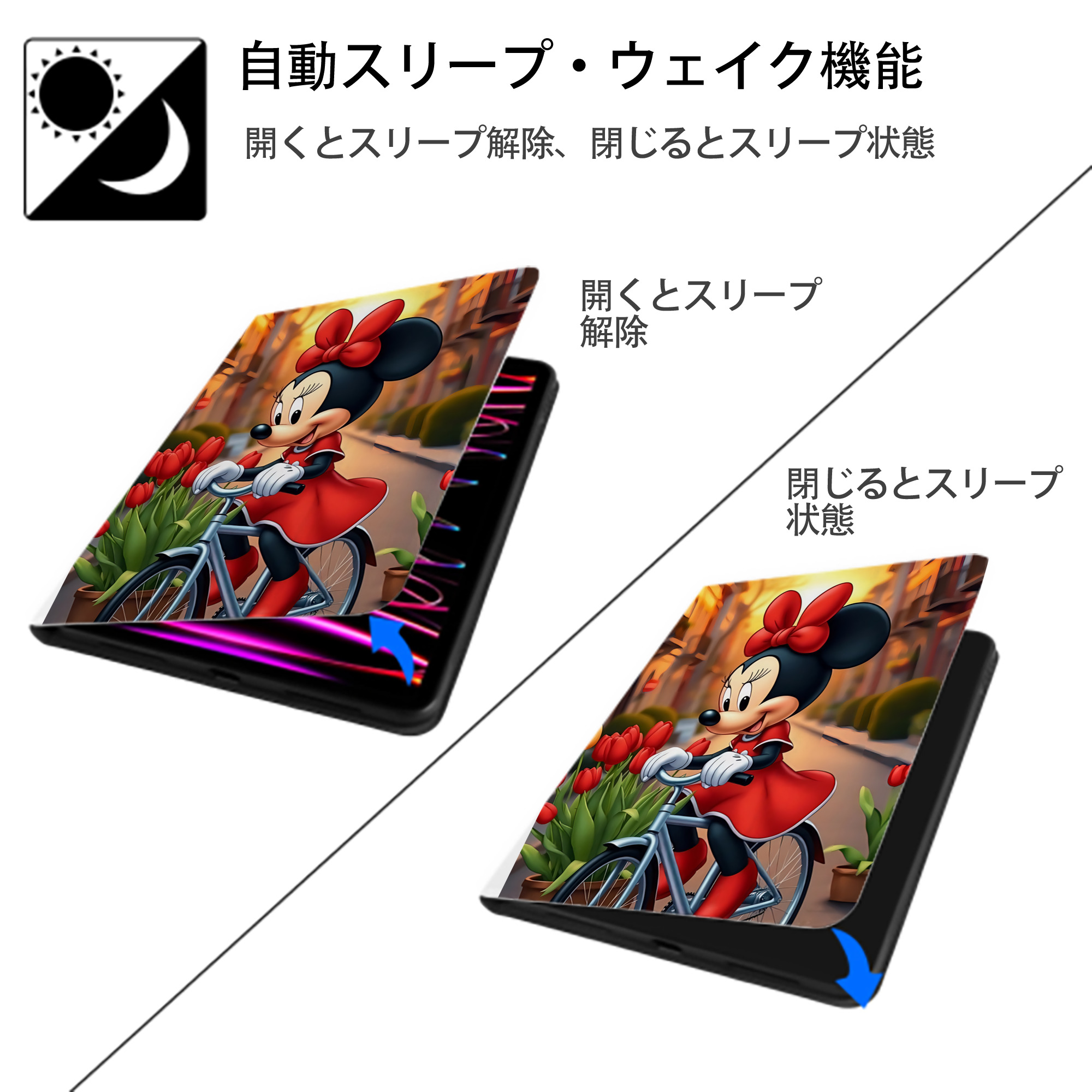 ミッキーマウス Mickey Mouse IPad ケース ペン収納付き 三つ折りスタンド PUレザー×シリコン 対応機種9.5/10.5/10.9インチ