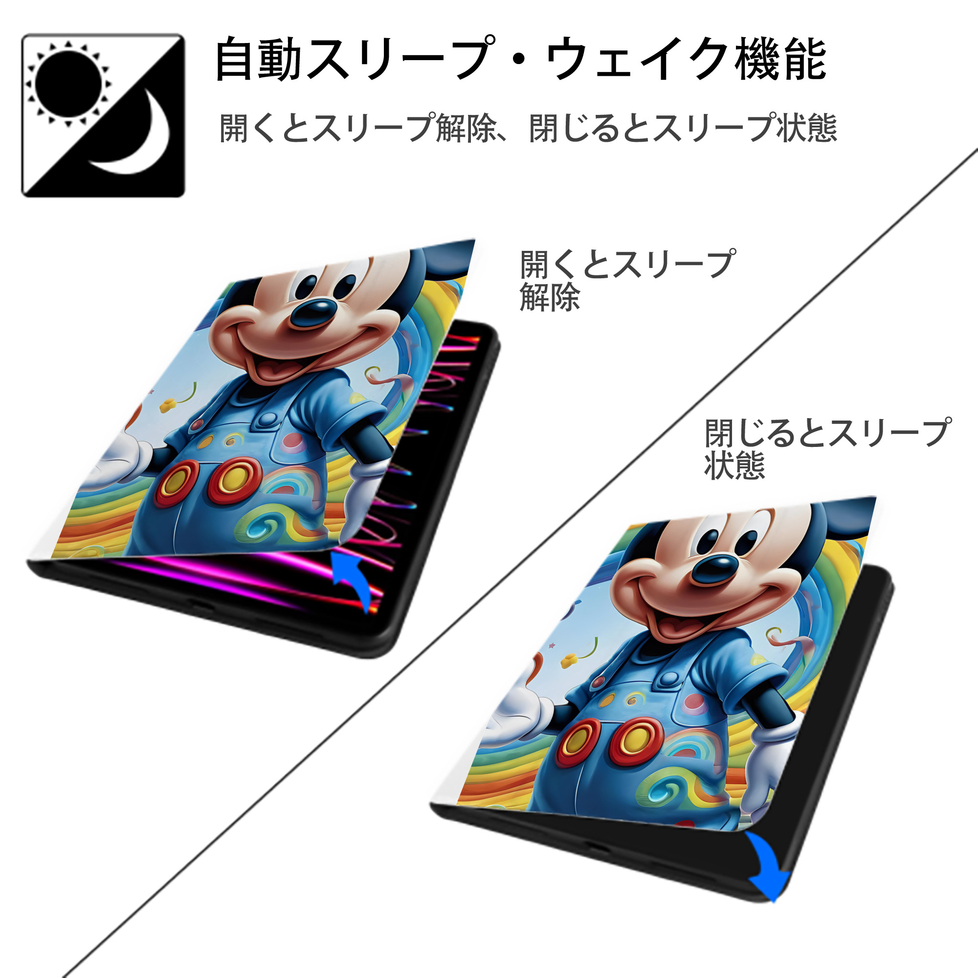 ミッキーマウス Mickey Mouse IPad ケース ペン収納付き 三つ折りスタンド PUレザー×シリコン 対応機種9.5/10.5/10.9インチ