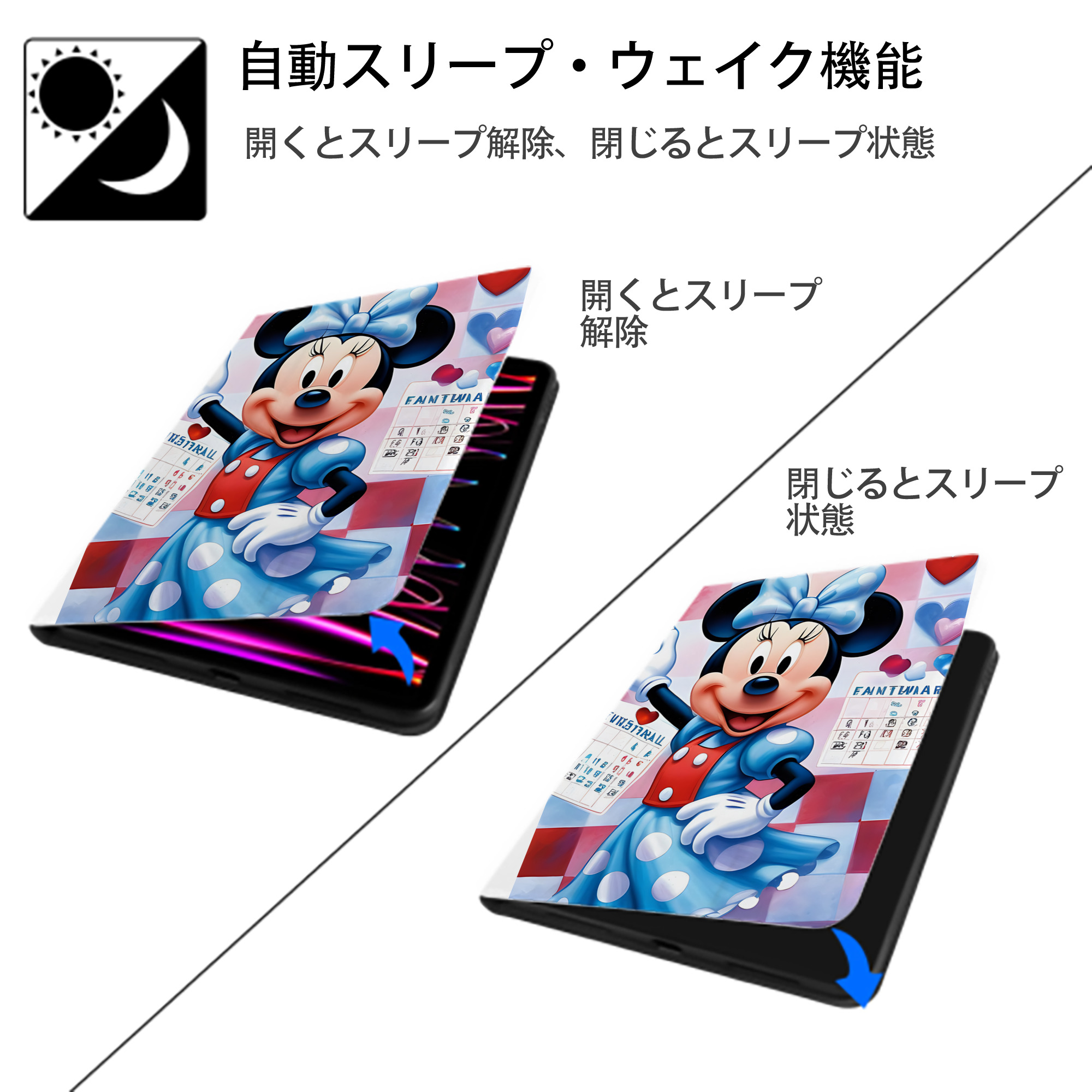 ミッキーマウス Mickey Mouse IPad ケース ペン収納付き 三つ折りスタンド PUレザー×シリコン 対応機種9.5/10.5/10.9インチ