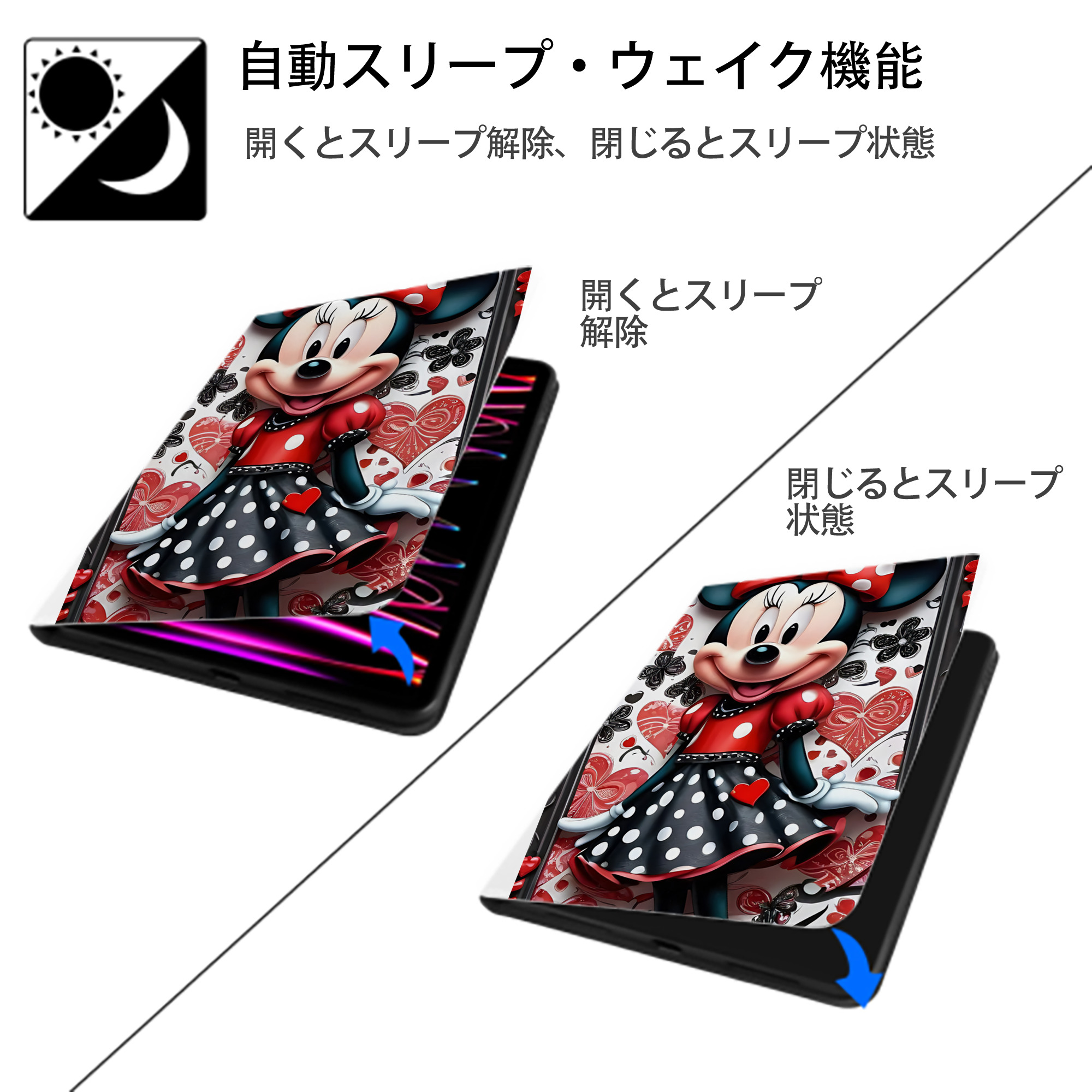 ミッキーマウス Mickey Mouse IPad ケース ペン収納付き 三つ折りスタンド PUレザー×シリコン 対応機種9.5/10.5/10.9インチ