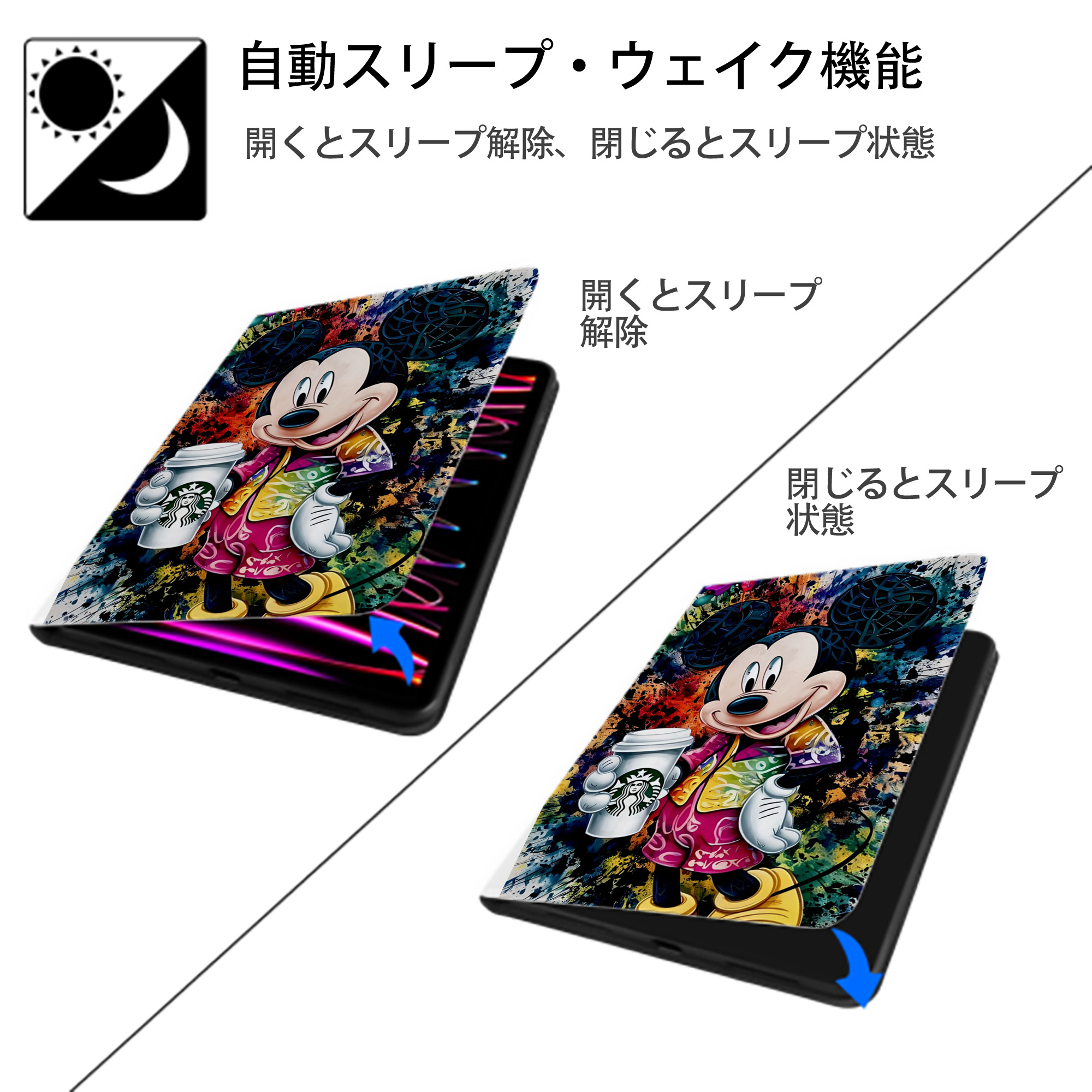 ミッキーマウス Mickey Mouse IPad ケース ペン収納付き 三つ折りスタンド PUレザー×シリコン 対応機種9.5/10.5/10.9インチ