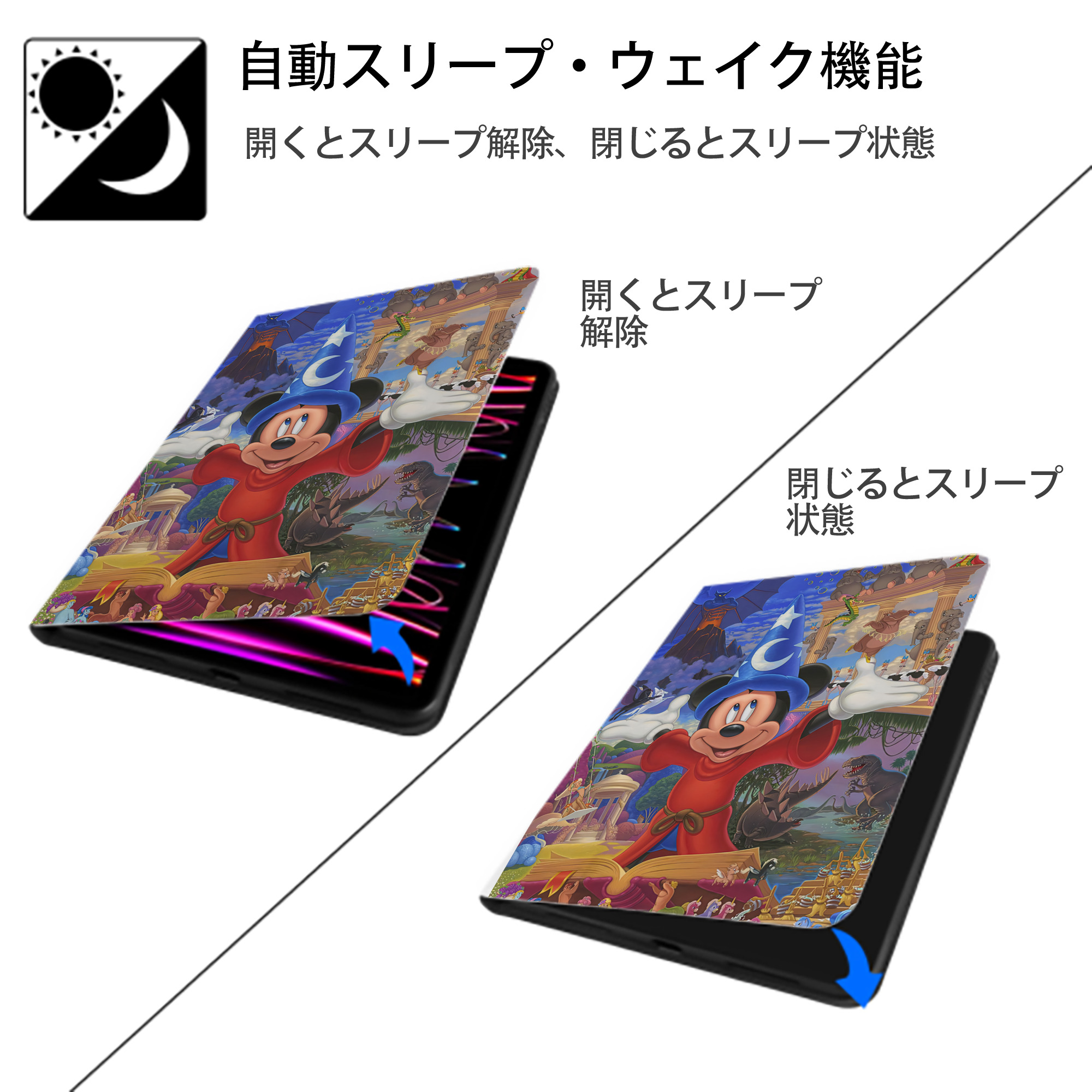 ミッキーマウス Mickey Mouse IPad ケース ペン収納付き 三つ折りスタンド PUレザー×シリコン 対応機種9.5/10.5/10.9インチ