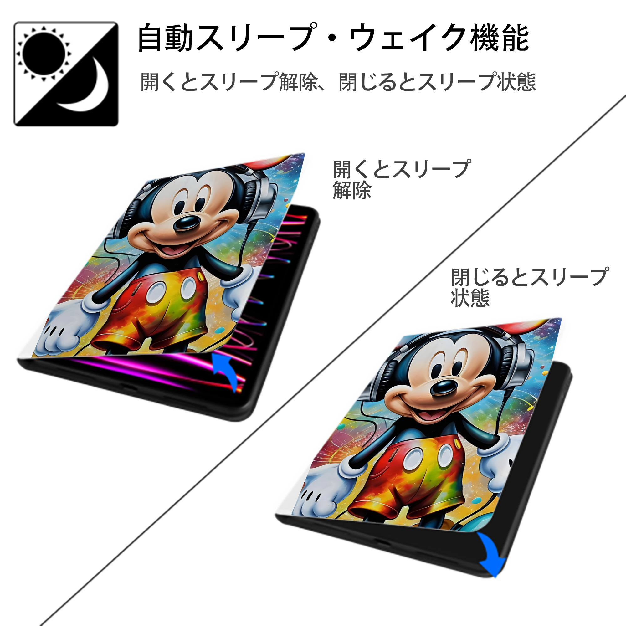 ミッキーマウス Mickey Mouse IPad ケース ペン収納付き 三つ折りスタンド PUレザー×シリコン 対応機種9.5/10.5/10.9インチ