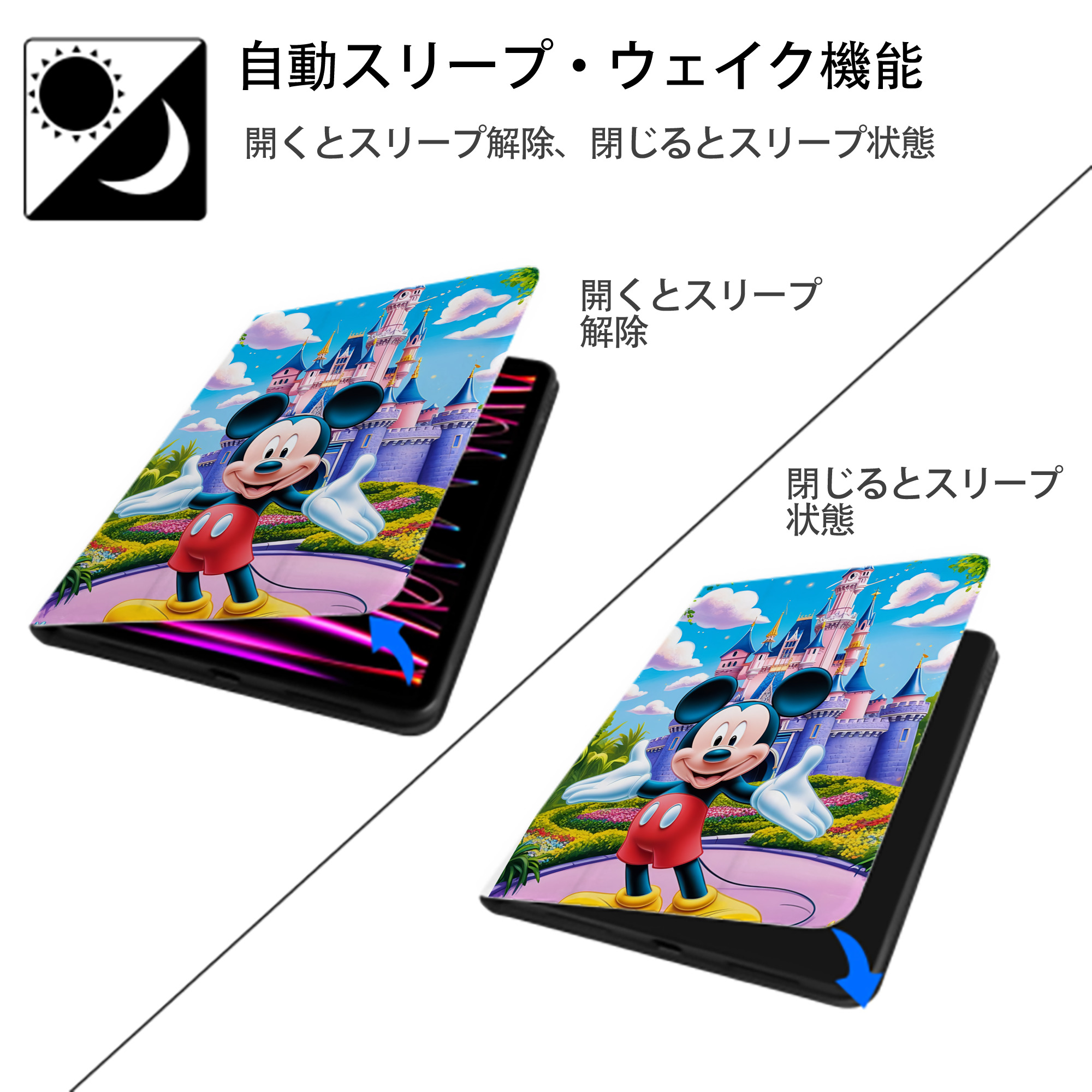 ミッキーマウス Mickey Mouse IPad ケース ペン収納付き 三つ折りスタンド PUレザー×シリコン 対応機種9.5/10.5/10.9インチ