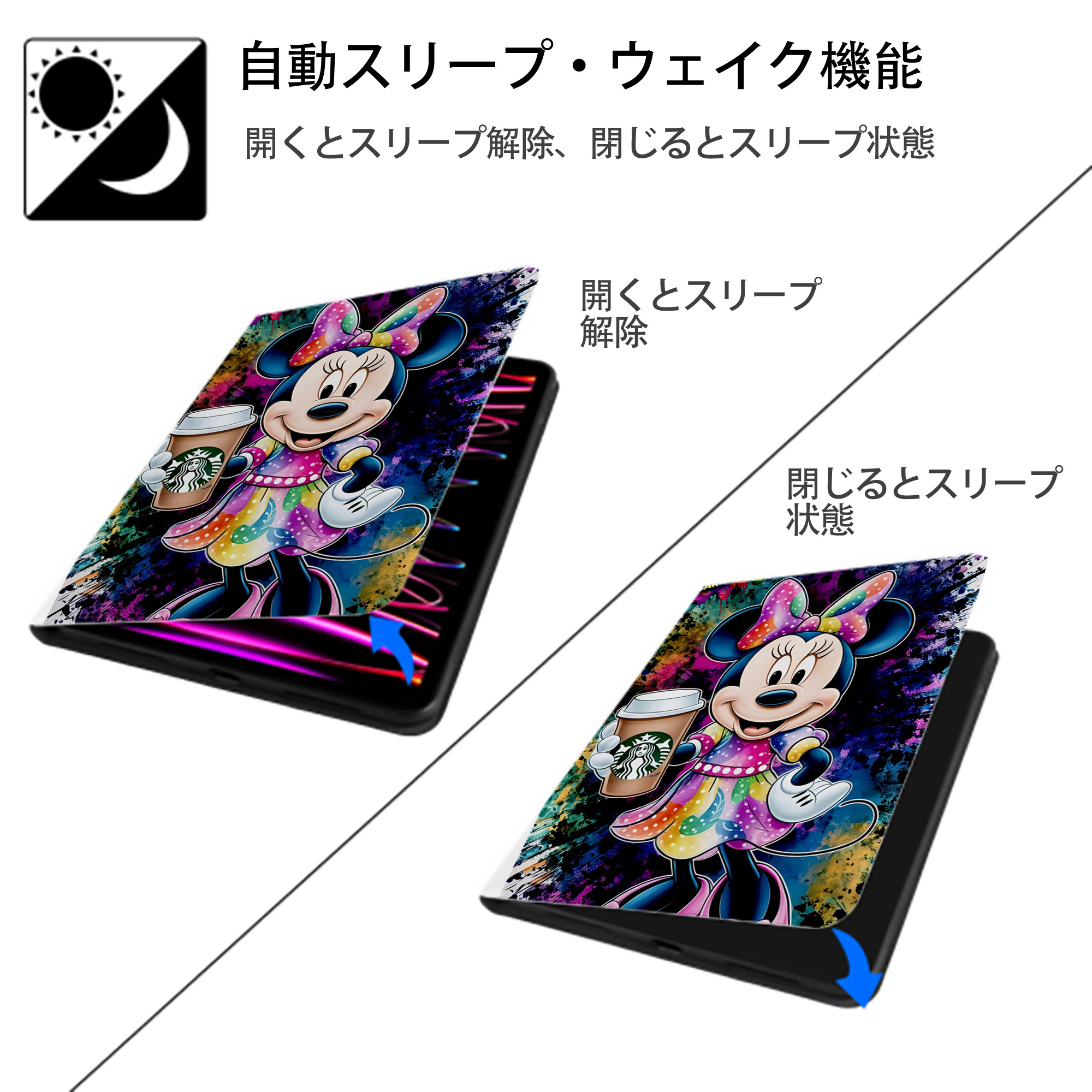 ミッキーマウス Mickey Mouse IPad ケース ペン収納付き 三つ折りスタンド PUレザー×シリコン 対応機種9.5/10.5/10.9インチ