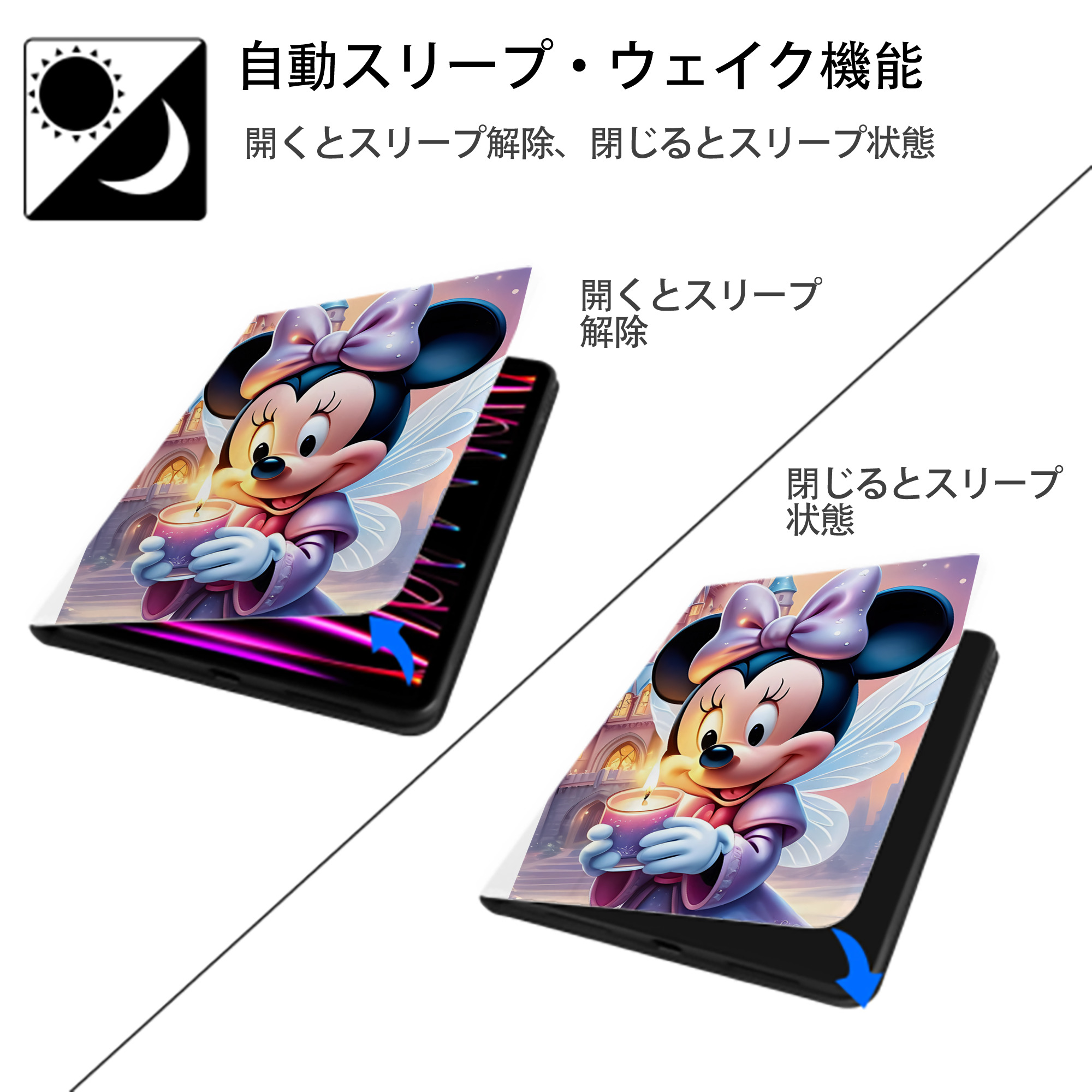 ミッキーマウス Mickey Mouse IPad ケース ペン収納付き 三つ折りスタンド PUレザー×シリコン 対応機種9.5/10.5/10.9インチ