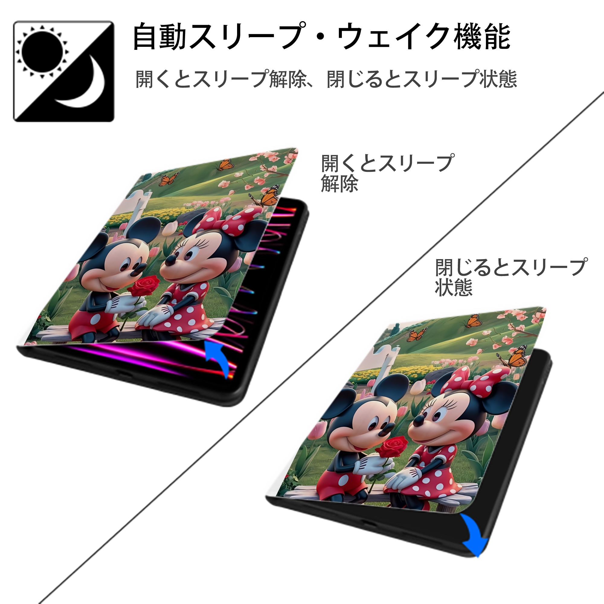 ミッキーマウス Mickey Mouse IPad ケース ペン収納付き 三つ折りスタンド PUレザー×シリコン 対応機種9.5/10.5/10.9インチ