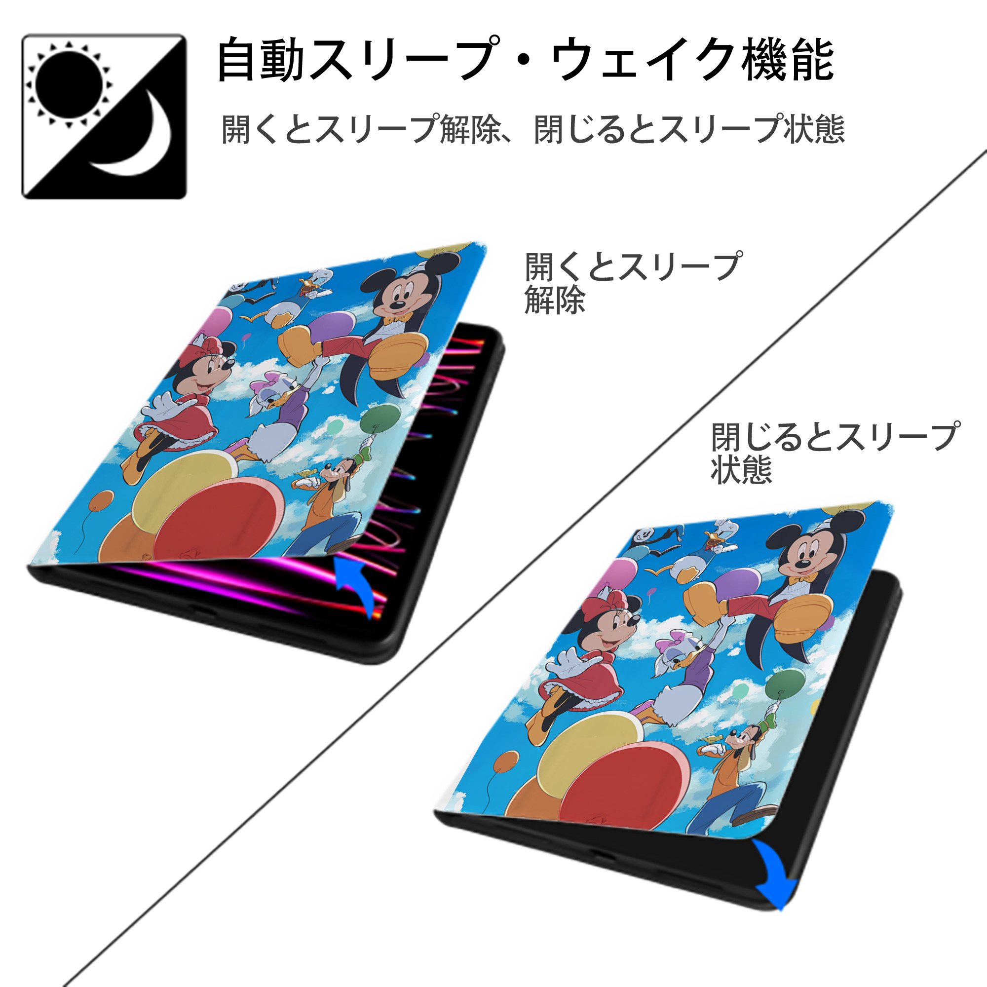 ミッキーマウス Mickey Mouse IPad ケース ペン収納付き 三つ折りスタンド PUレザー×シリコン 対応機種9.5/10.5/10.9インチ