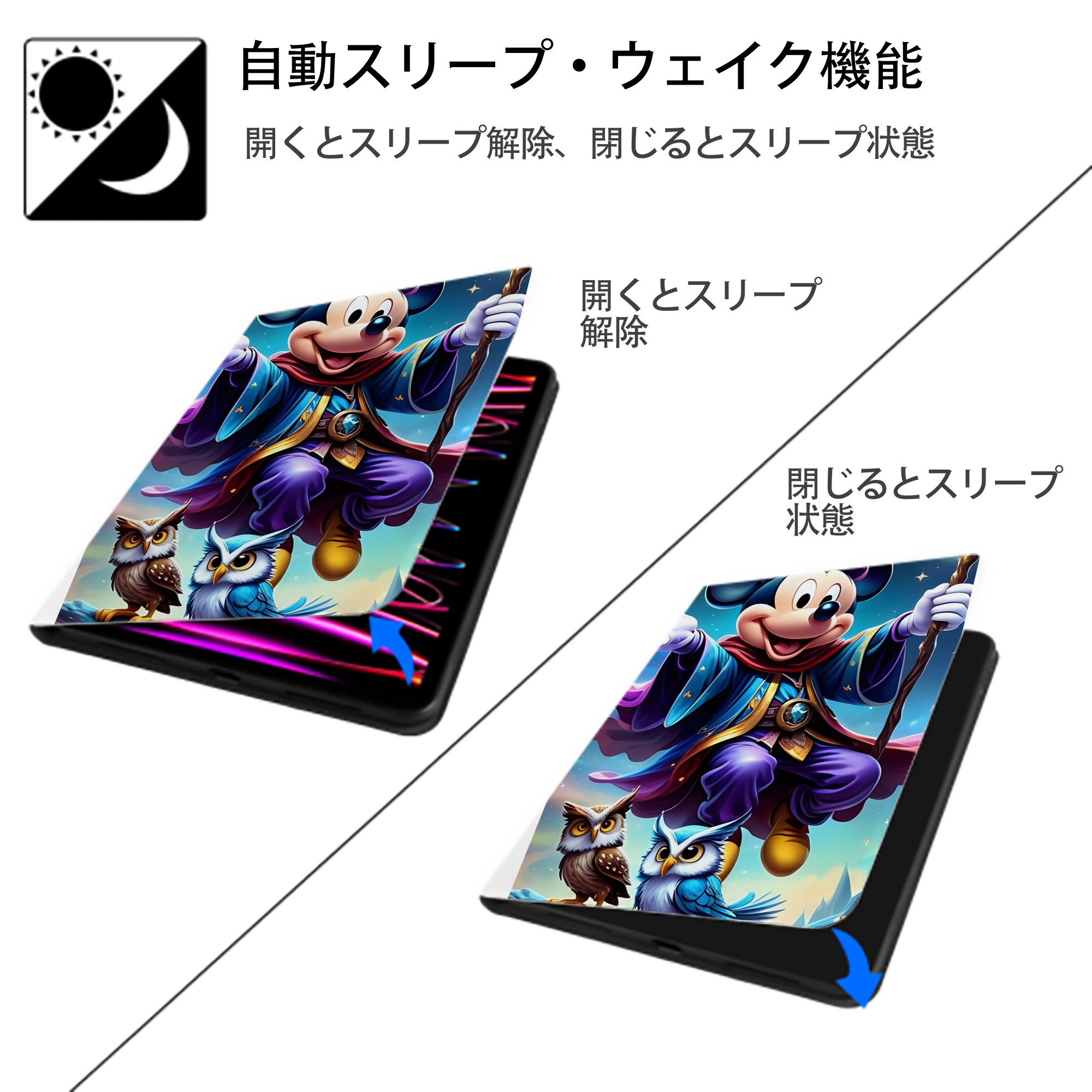 ミッキーマウス Mickey Mouse IPad ケース ペン収納付き 三つ折りスタンド PUレザー×シリコン 対応機種9.5/10.5/10.9インチ