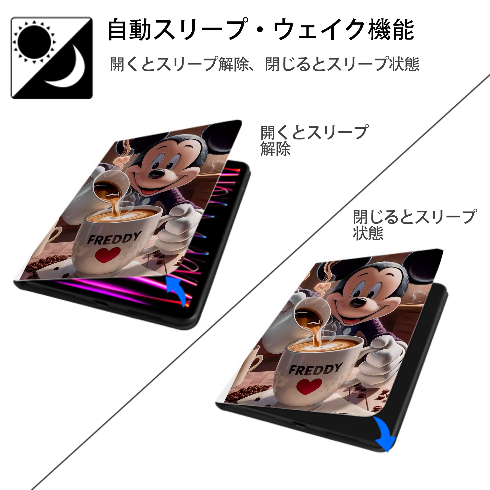 ミッキーマウス Mickey Mouse IPad ケース ペン収納付き 三つ折りスタンド PUレザー×シリコン 対応機種9.5/10.5/10.9インチ