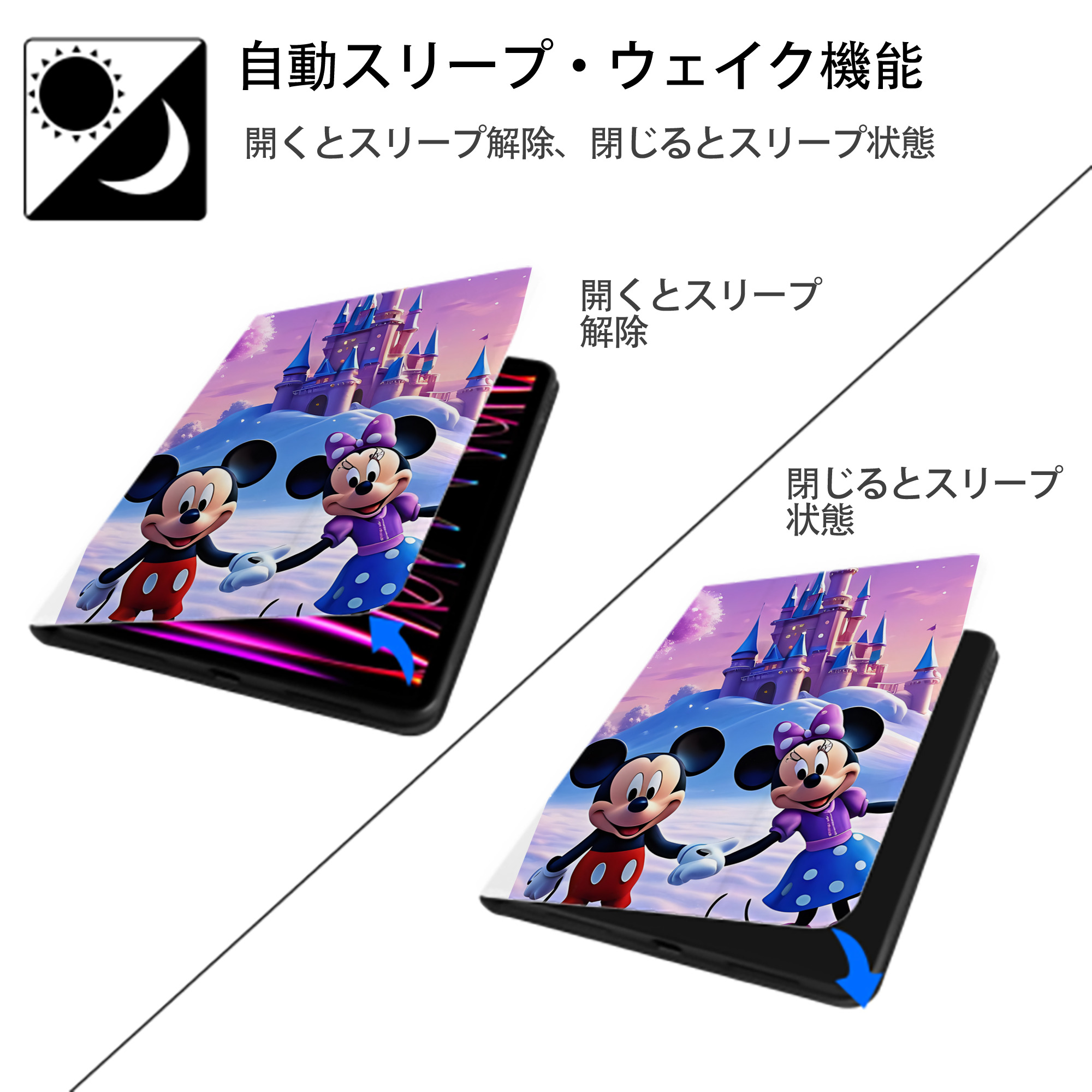 ミッキーマウス Mickey Mouse IPad ケース ペン収納付き 三つ折りスタンド PUレザー×シリコン 対応機種9.5/10.5/10.9インチ