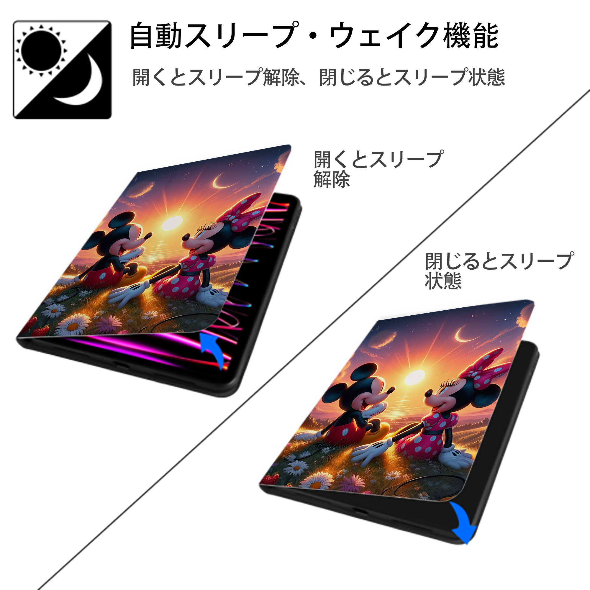 ミッキーマウス Mickey Mouse IPad ケース ペン収納付き 三つ折りスタンド PUレザー×シリコン 対応機種9.5/10.5/10.9インチ