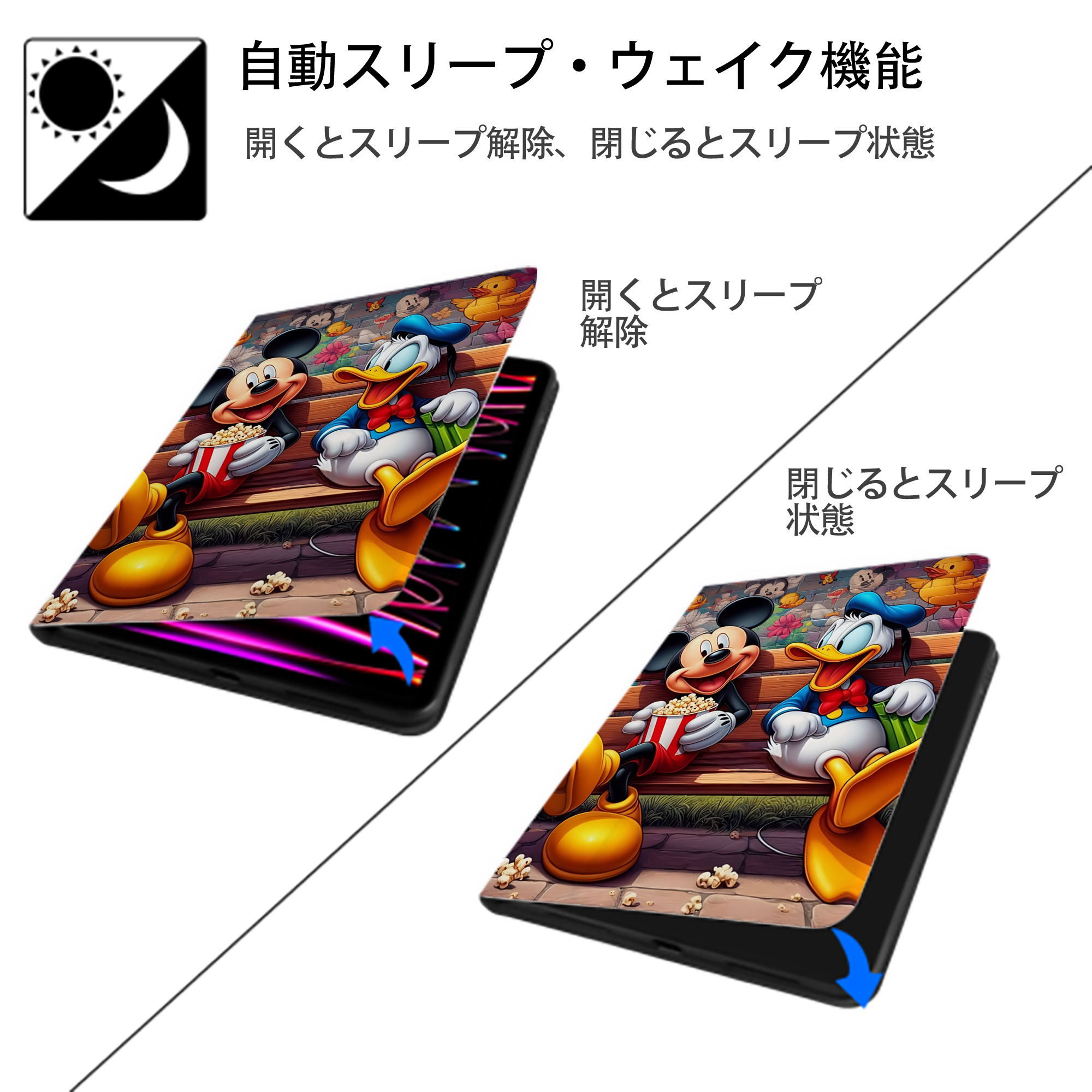 ミッキーマウス Mickey Mouse IPad ケース ペン収納付き 三つ折りスタンド PUレザー×シリコン 対応機種9.5/10.5/10.9インチ