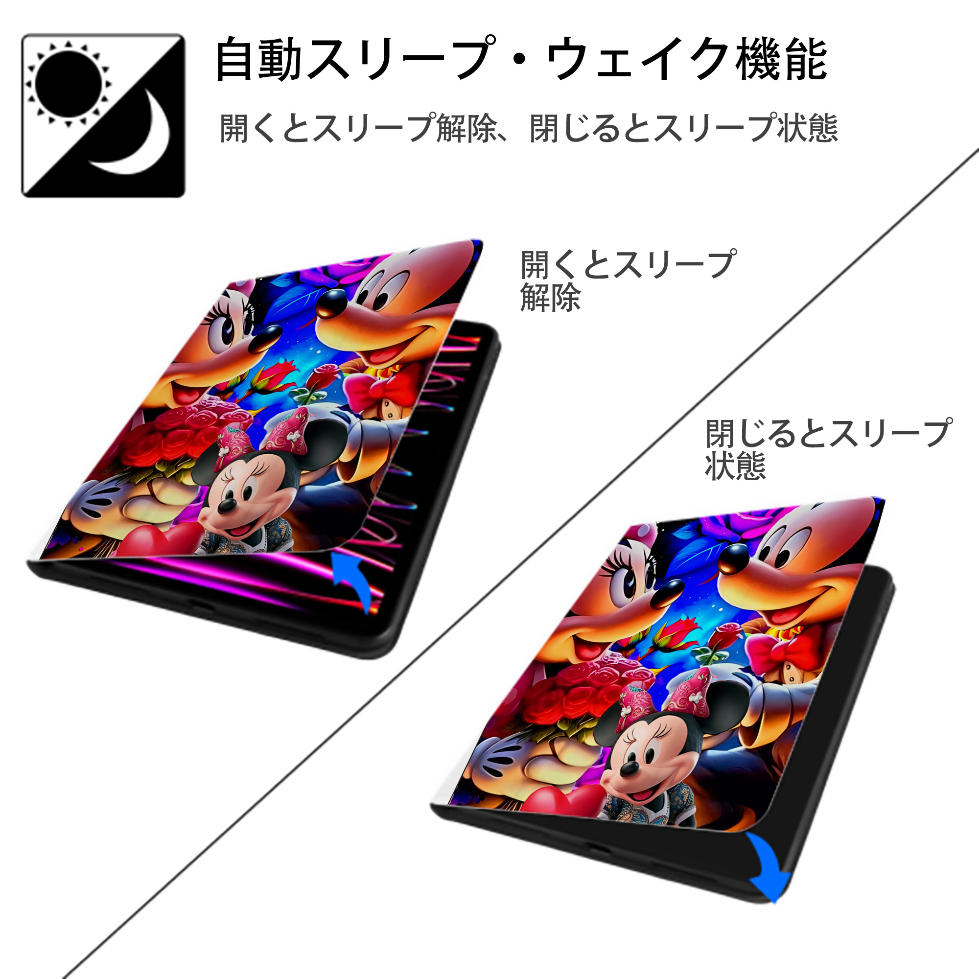 ミッキーマウス Mickey Mouse IPad ケース ペン収納付き 三つ折りスタンド PUレザー×シリコン 対応機種9.5/10.5/10.9インチ