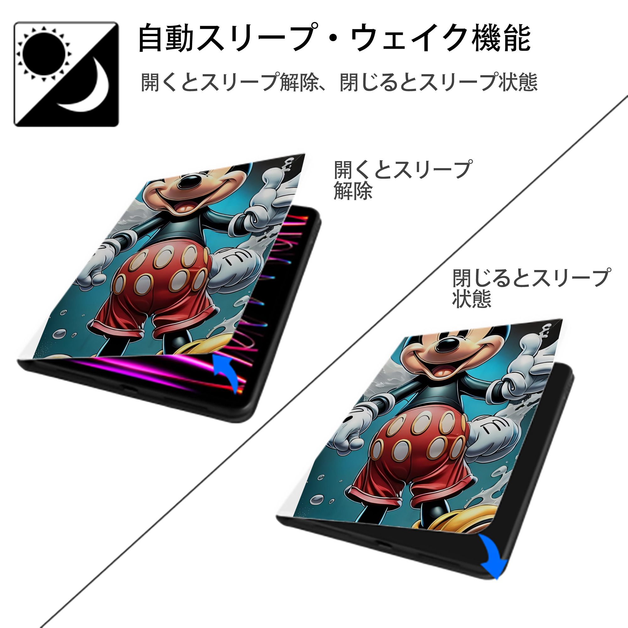 ミッキーマウス Mickey Mouse IPad ケース ペン収納付き 三つ折りスタンド PUレザー×シリコン 対応機種9.5/10.5/10.9インチ