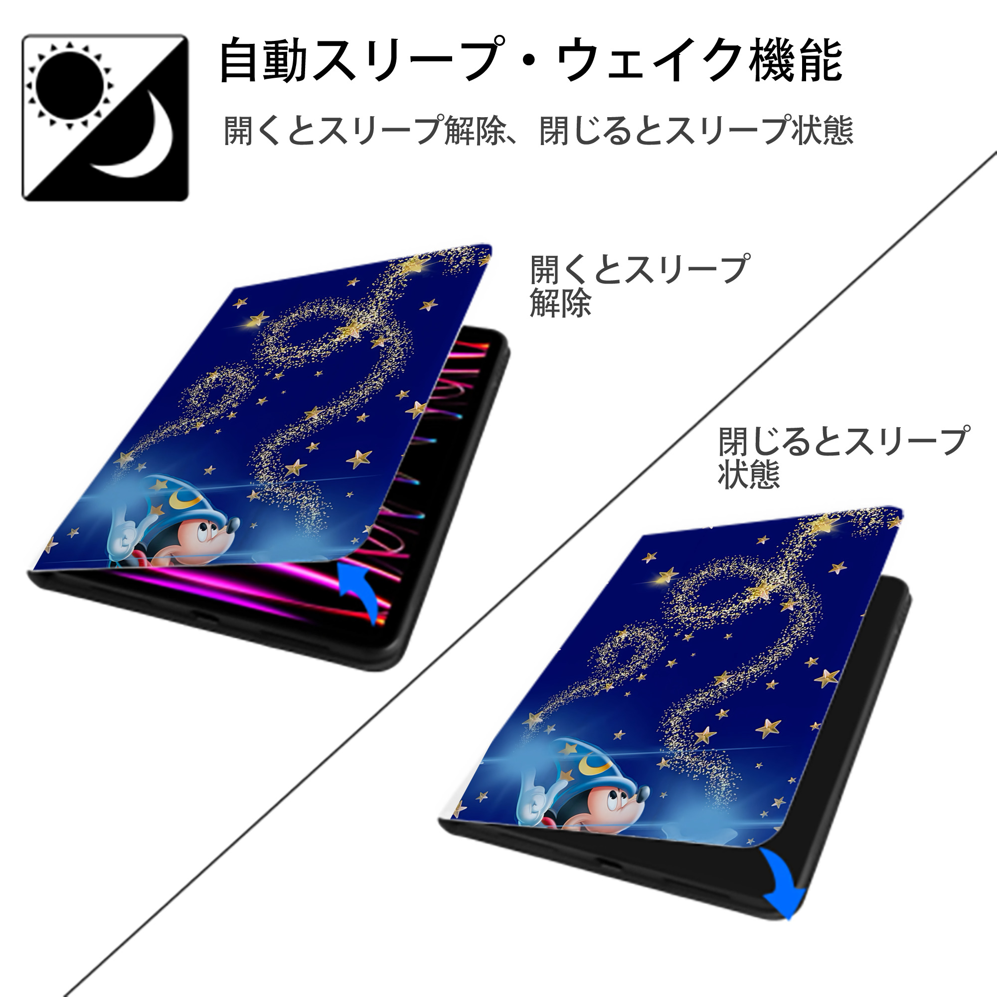 ミッキーマウス Mickey Mouse IPad ケース ペン収納付き 三つ折りスタンド PUレザー×シリコン 対応機種9.5/10.5/10.9インチ