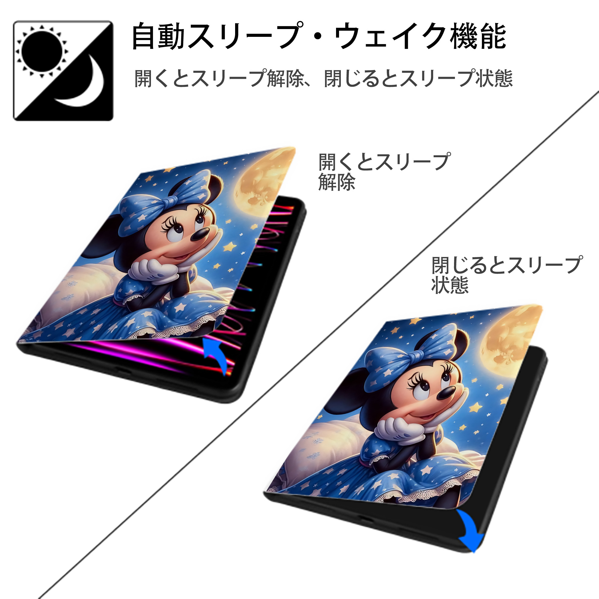 ミッキーマウス Mickey Mouse IPad ケース ペン収納付き 三つ折りスタンド PUレザー×シリコン 対応機種9.5/10.5/10.9インチ