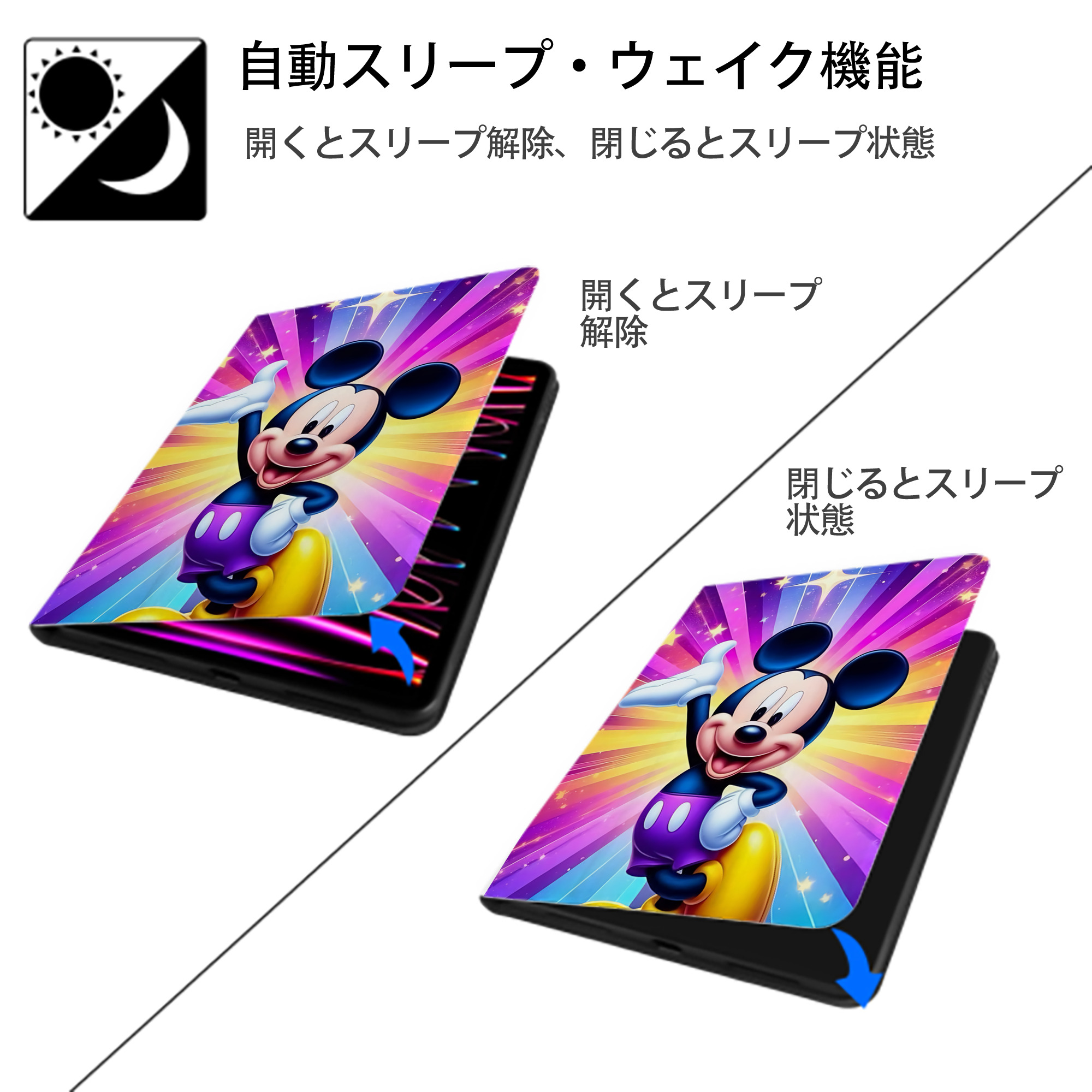 ミッキーマウス Mickey Mouse IPad ケース ペン収納付き 三つ折りスタンド PUレザー×シリコン 対応機種9.5/10.5/10.9インチ