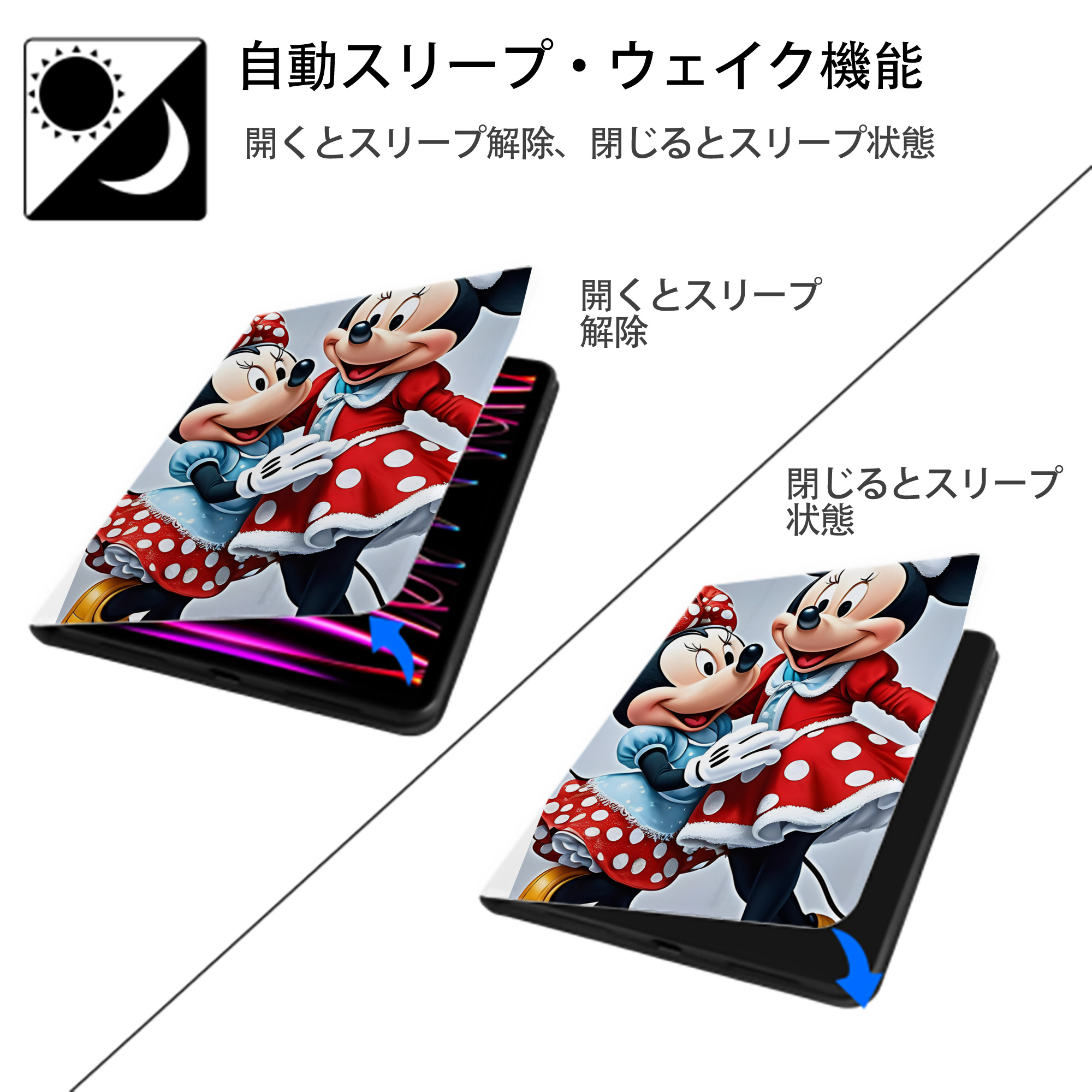 ミッキーマウス Mickey Mouse IPad ケース ペン収納付き 三つ折りスタンド PUレザー×シリコン 対応機種9.5/10.5/10.9インチ