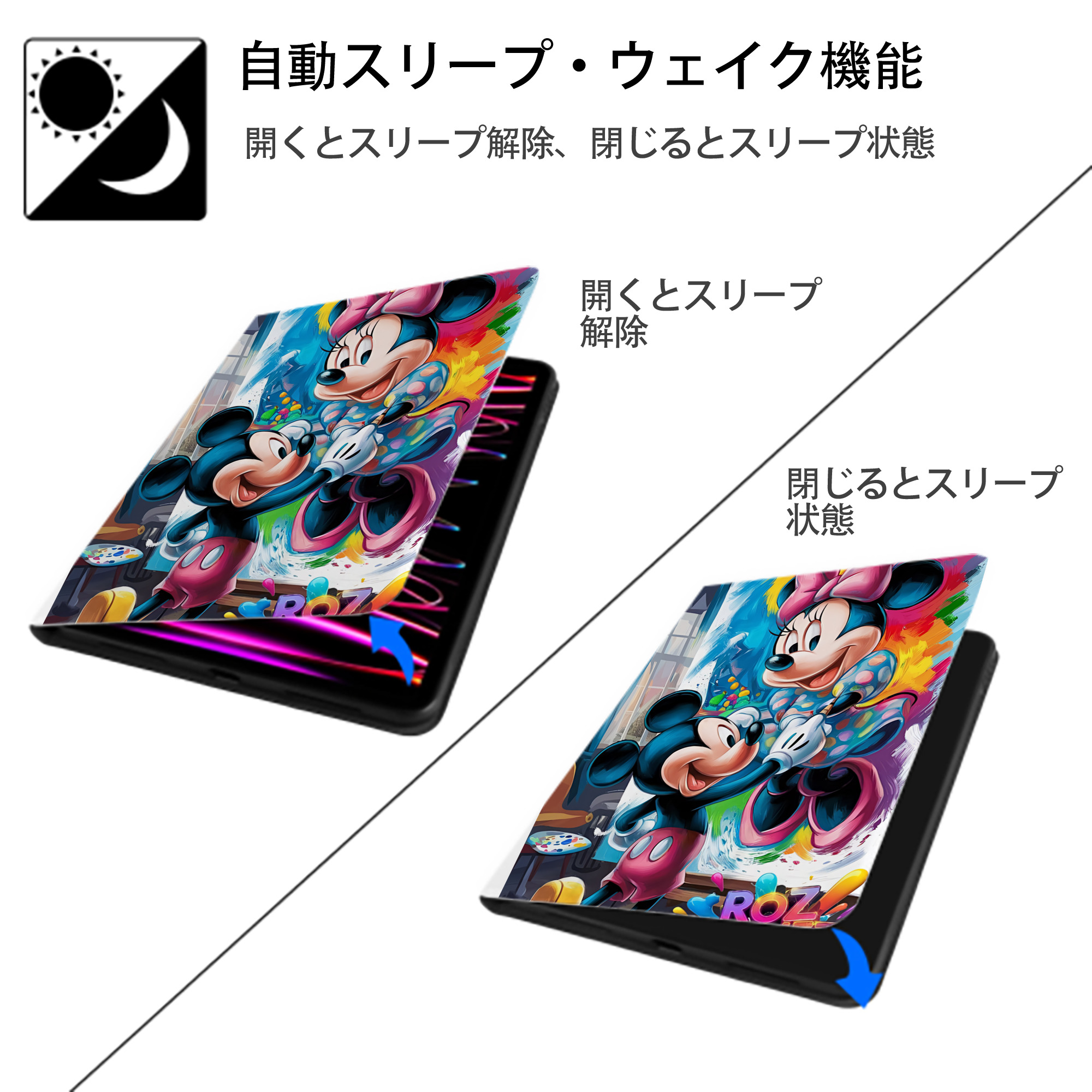 ミッキーマウス Mickey Mouse IPad ケース ペン収納付き 三つ折りスタンド PUレザー×シリコン 対応機種9.5/10.5/10.9インチ