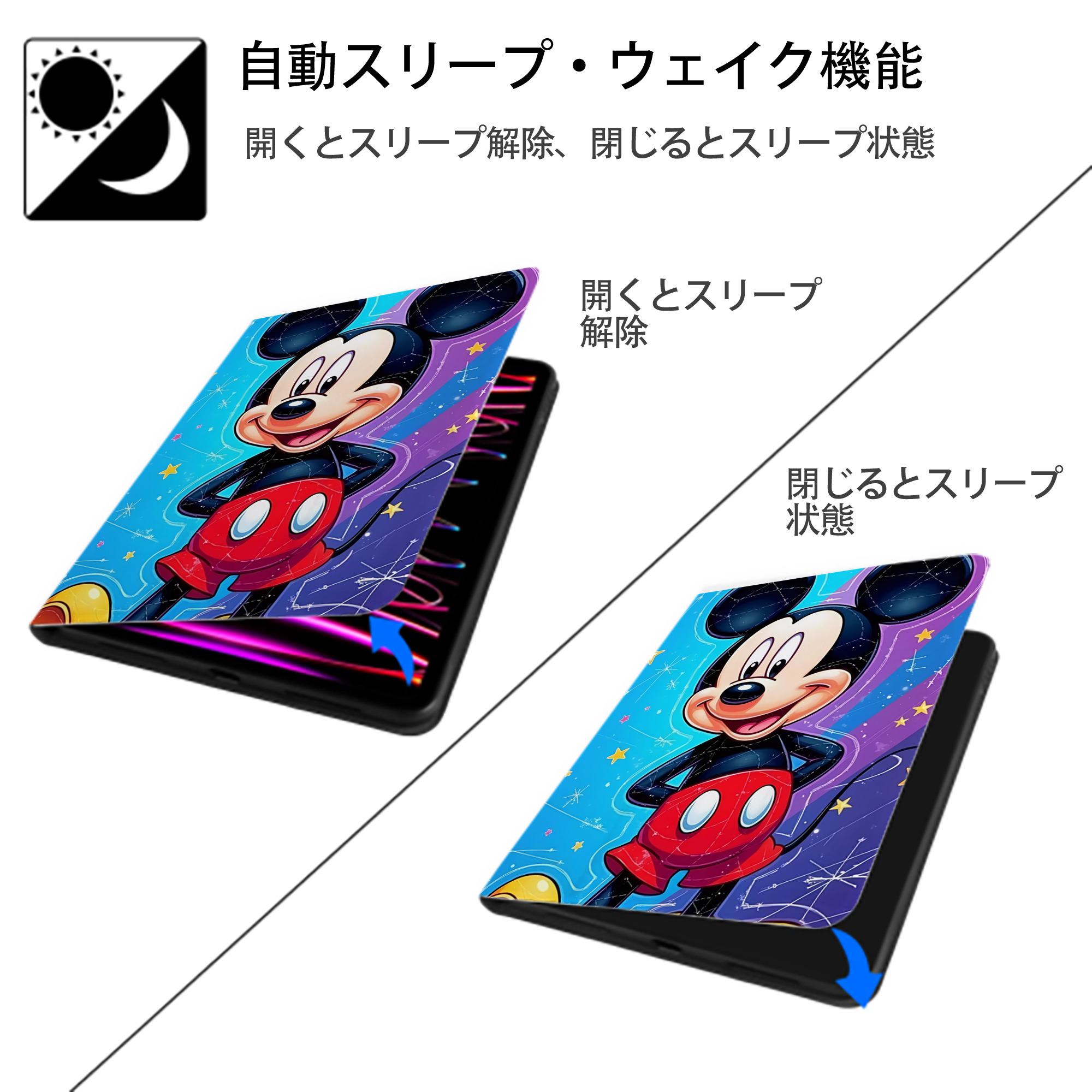 ミッキーマウス Mickey Mouse IPad ケース ペン収納付き 三つ折りスタンド PUレザー×シリコン 対応機種9.5/10.5/10.9インチ