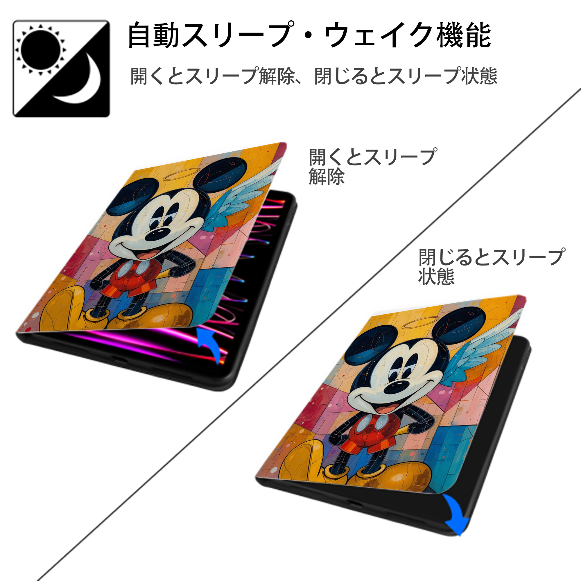 ミッキーマウス Mickey Mouse IPad ケース ペン収納付き 三つ折りスタンド PUレザー×シリコン 対応機種9.5/10.5/10.9インチ