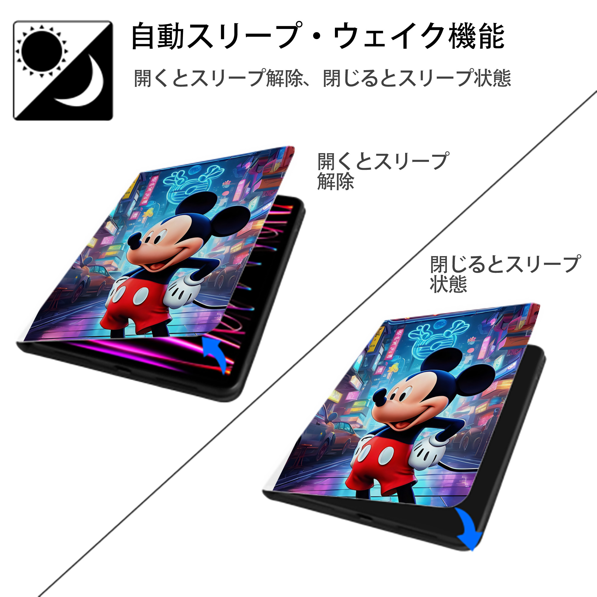 ミッキーマウス Mickey Mouse IPad ケース ペン収納付き 三つ折りスタンド PUレザー×シリコン 対応機種9.5/10.5/10.9インチ