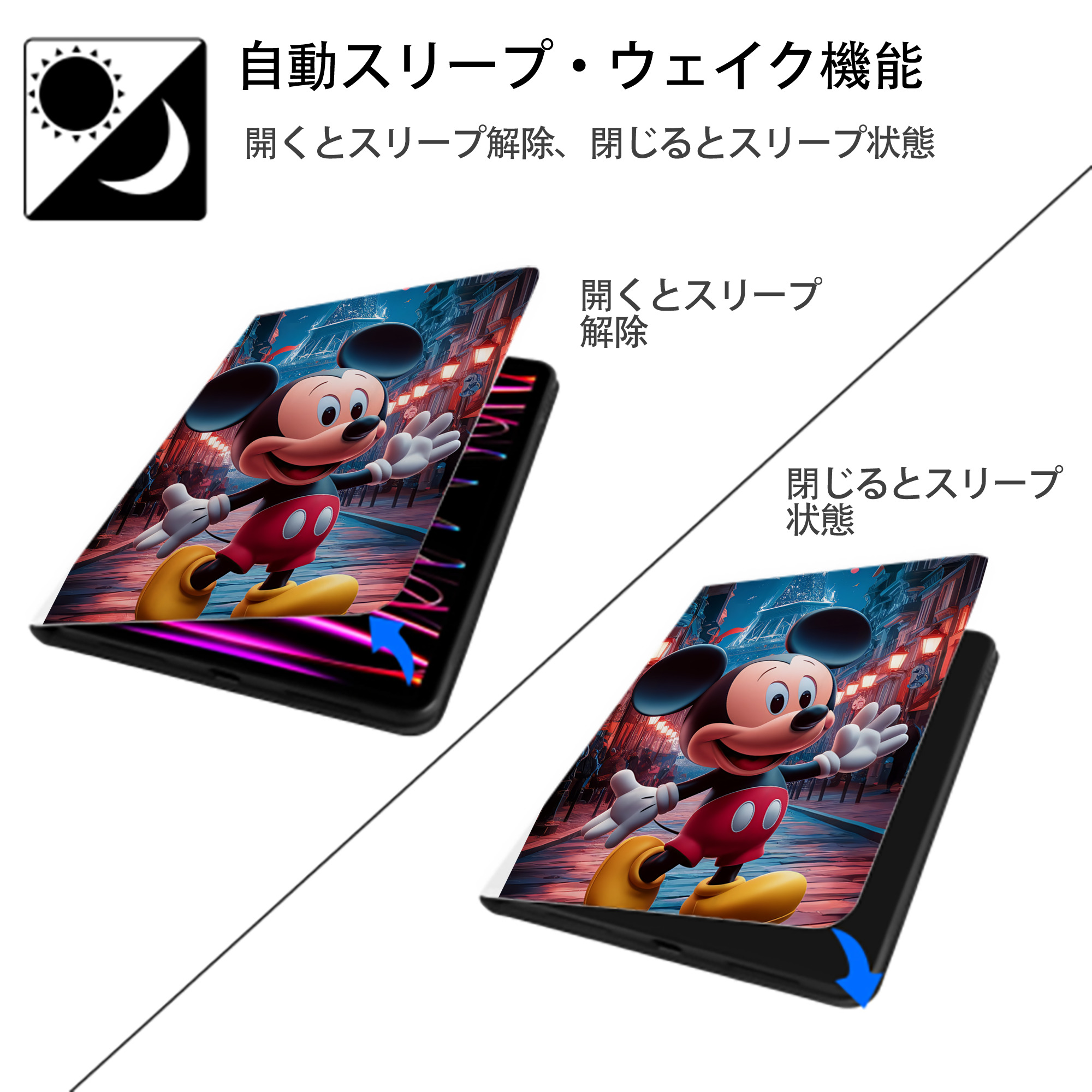 ミッキーマウス Mickey Mouse IPad ケース ペン収納付き 三つ折りスタンド PUレザー×シリコン 対応機種9.5/10.5/10.9インチ