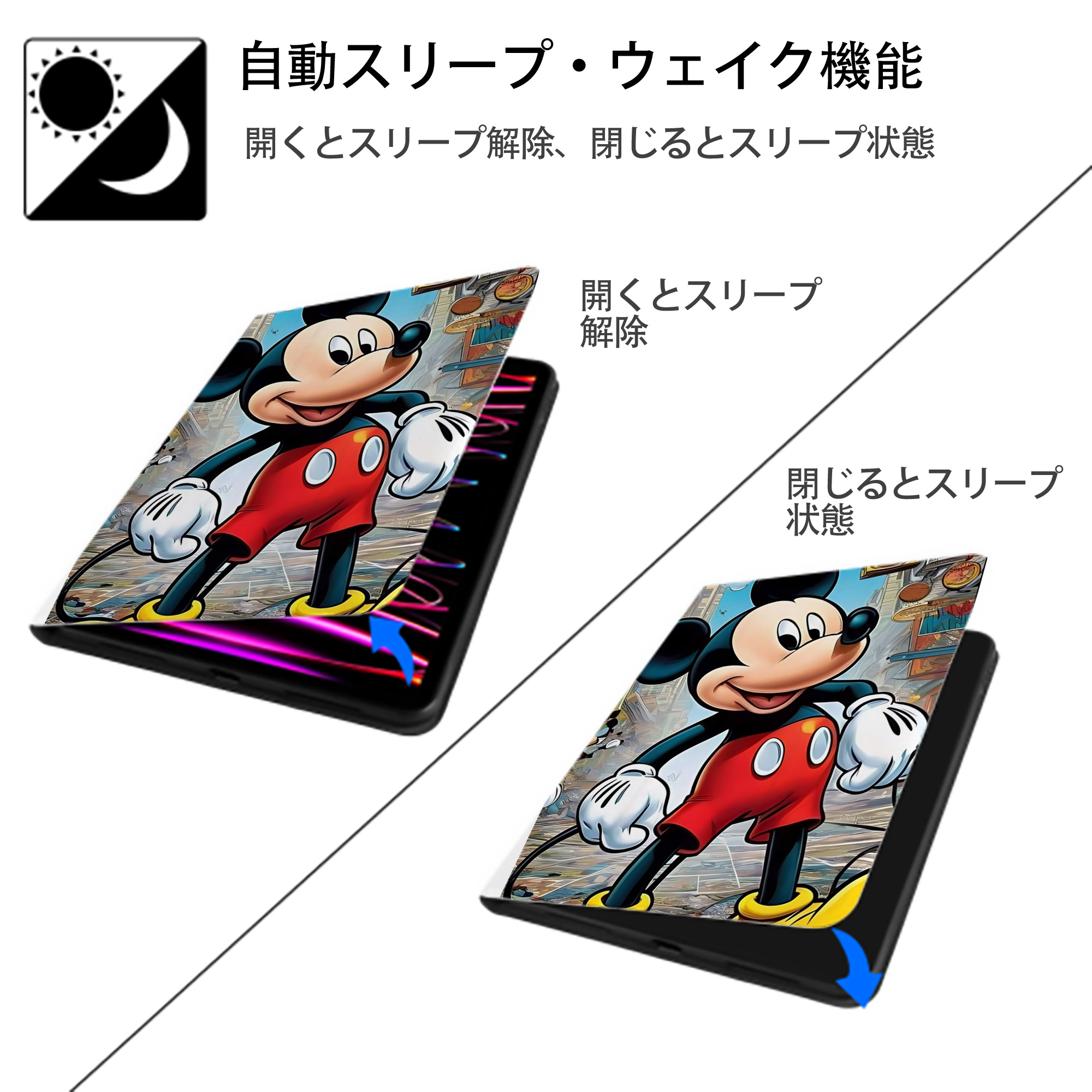 ミッキーマウス Mickey Mouse IPad ケース ペン収納付き 三つ折りスタンド PUレザー×シリコン 対応機種9.5/10.5/10.9インチ