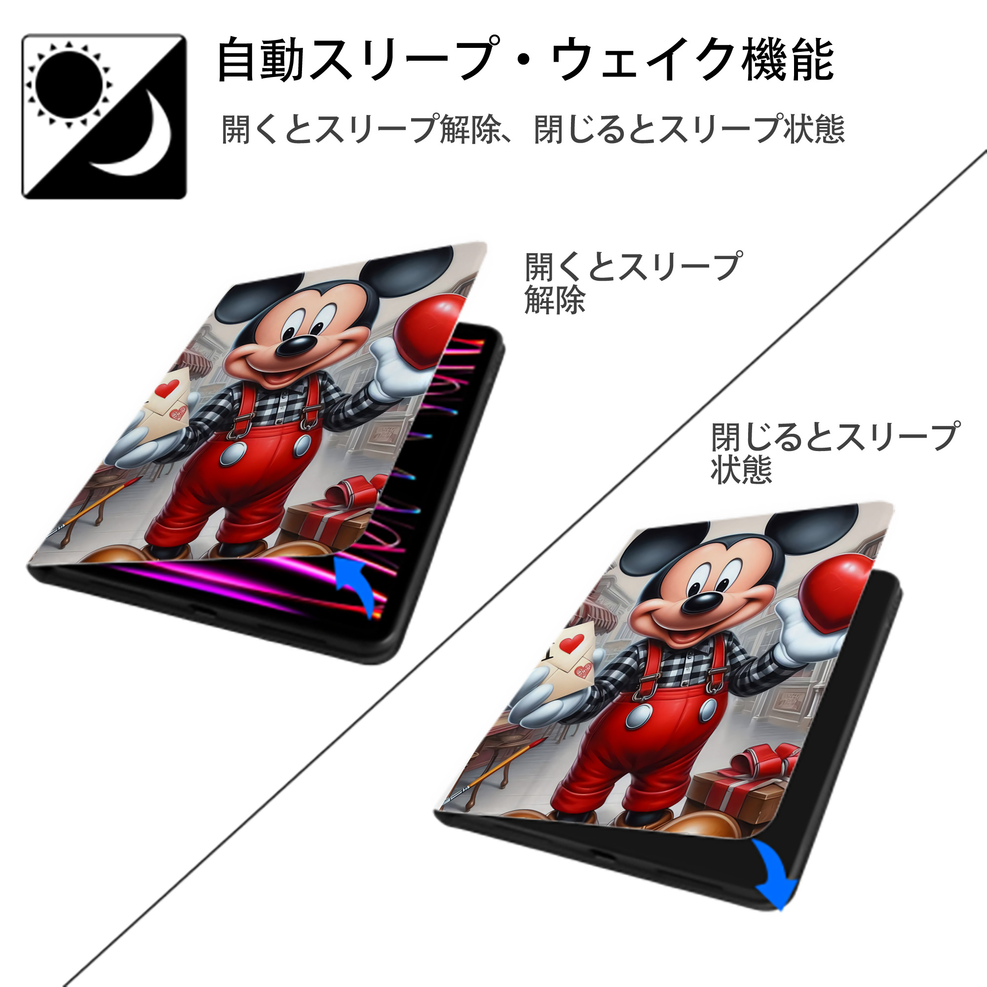 ミッキーマウス Mickey Mouse IPad ケース ペン収納付き 三つ折りスタンド PUレザー×シリコン 対応機種9.5/10.5/10.9インチ