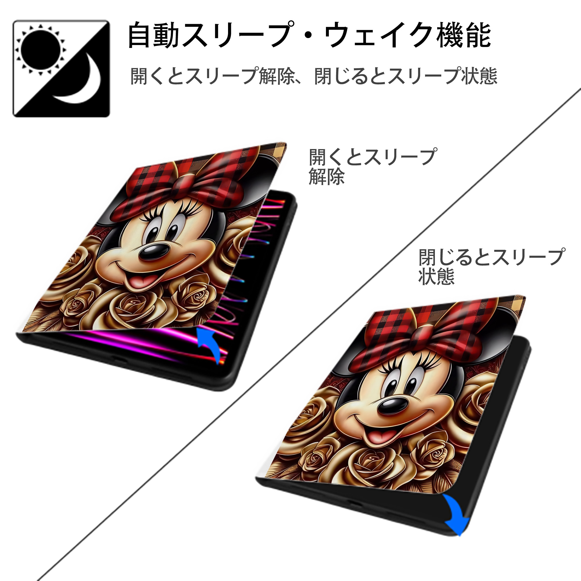 ミッキーマウス Mickey Mouse IPad ケース ペン収納付き 三つ折りスタンド PUレザー×シリコン 対応機種9.5/10.5/10.9インチ