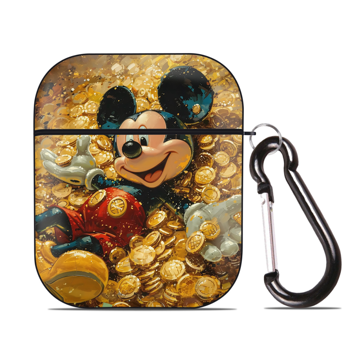 （画像用） ミッキーマウス Mickey Mouse AirPods 第2世代保護ケース ハードシェル ブラック 耐衝撃・防指紋・カラビナ付き