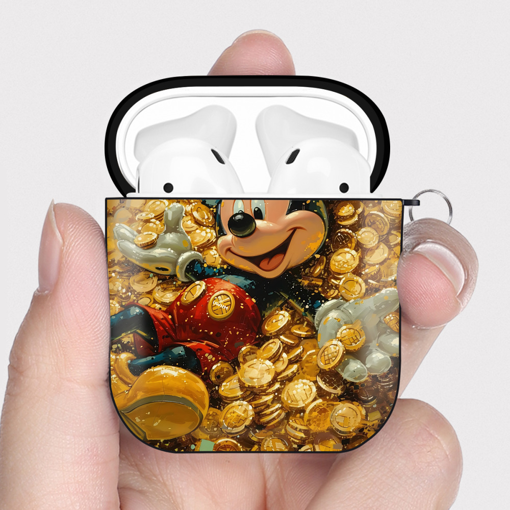 ミッキーマウス Mickey Mouse AirPods 第2世代保護ケース ハードシェル ブラック 耐衝撃・防指紋・カラビナ付き