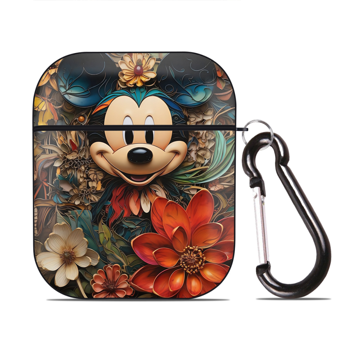 （画像用） ミッキーマウス Mickey Mouse AirPods 第2世代保護ケース ハードシェル ブラック 耐衝撃・防指紋・カラビナ付き